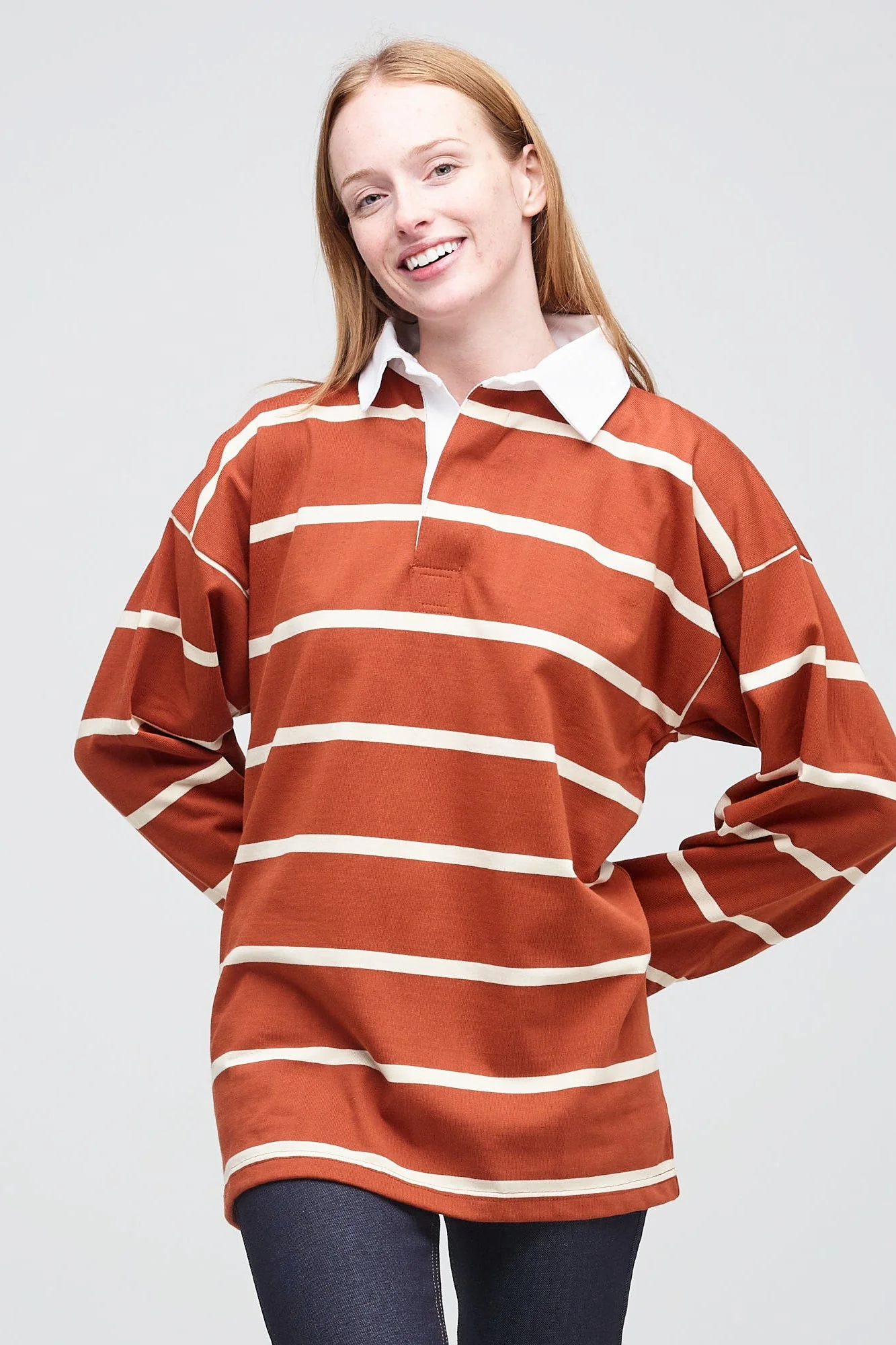 Striped Rugby Shirt - Cinnamon/Ecru - Image 6