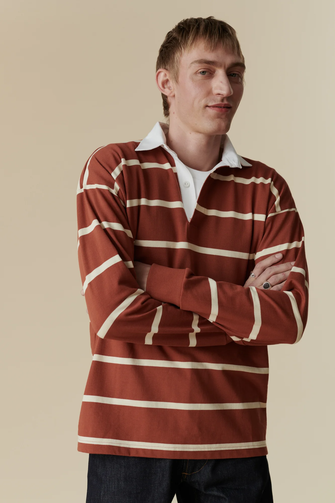 Striped Rugby Shirt - Cinnamon/Ecru - Image 7