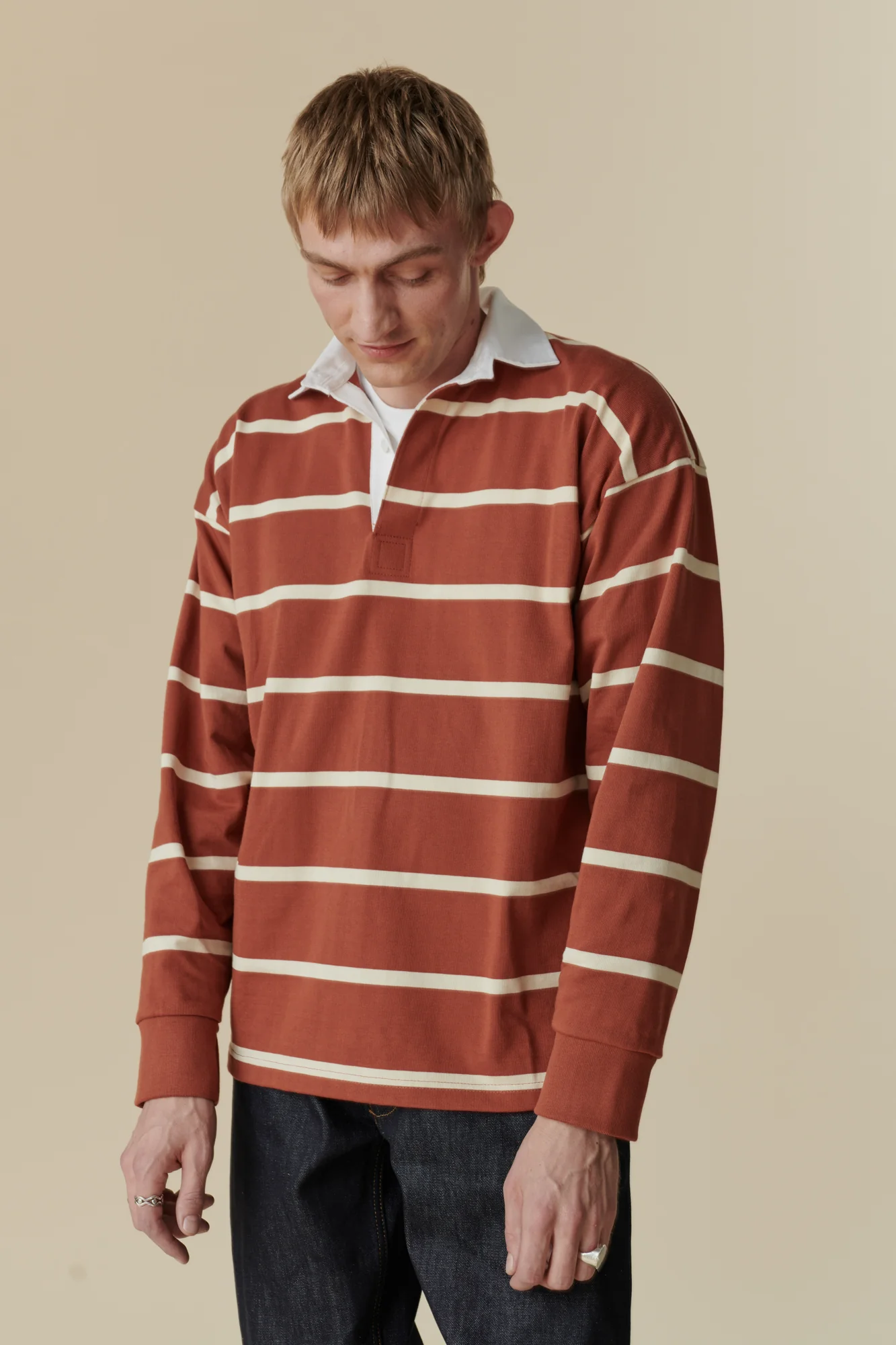 Striped Rugby Shirt - Cinnamon/Ecru - Image 8