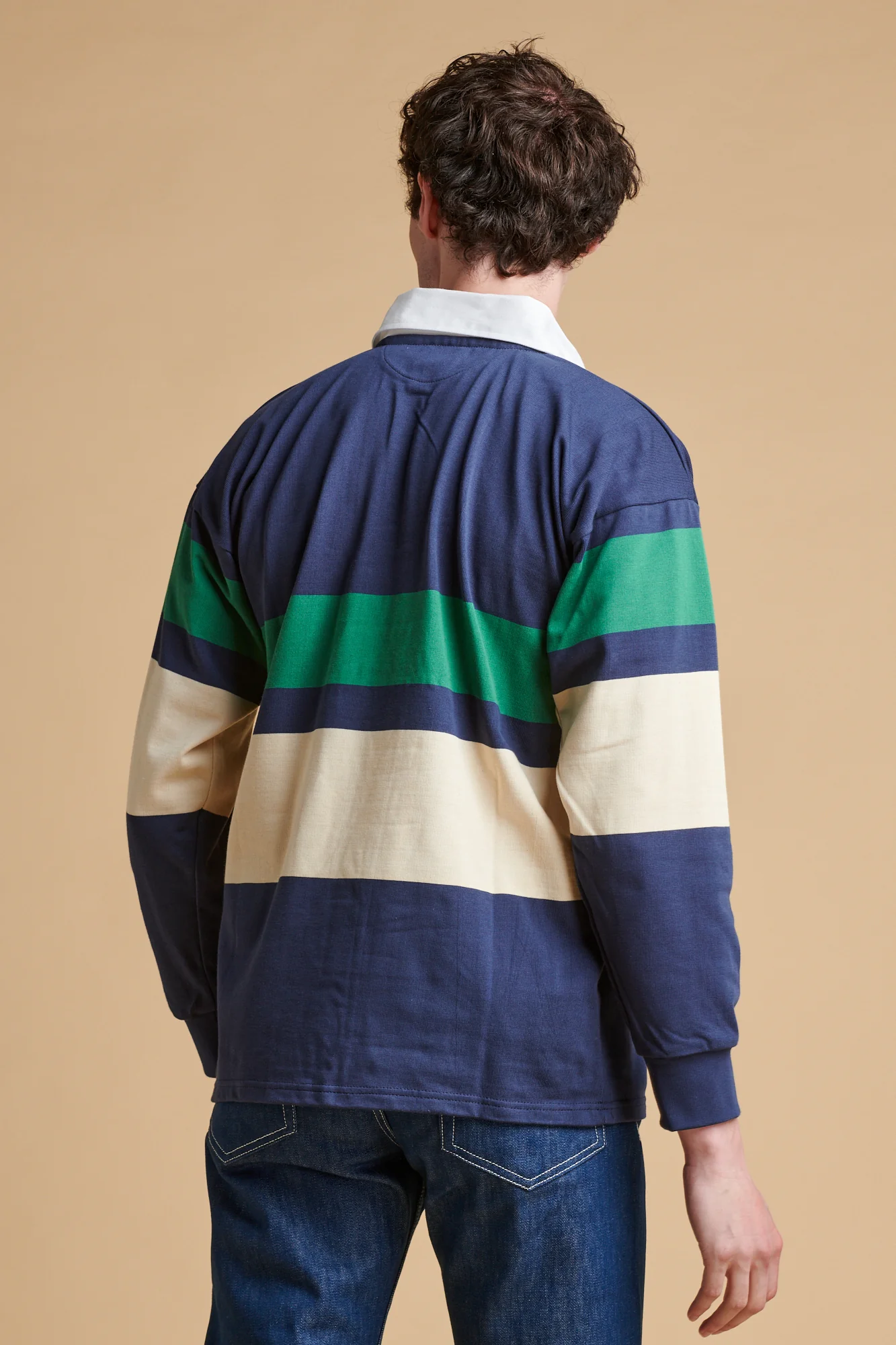 Chest Striped Rugby Shirt - Navy/Ecru/Bottle Green - Image 3