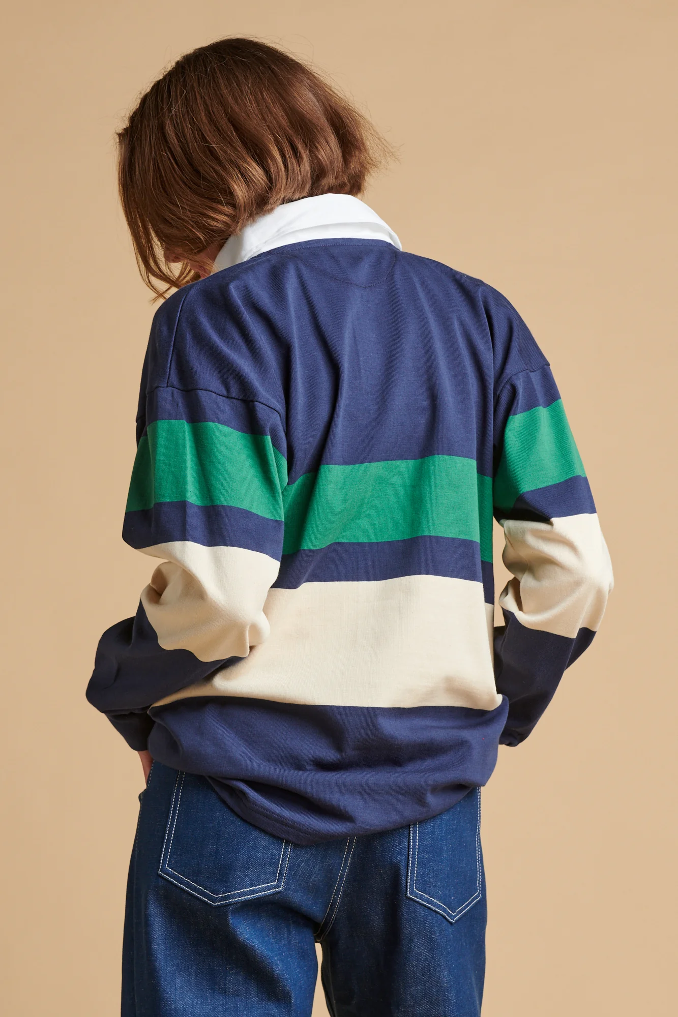 Chest Striped Rugby Shirt - Navy/Ecru/Bottle Green - Image 5