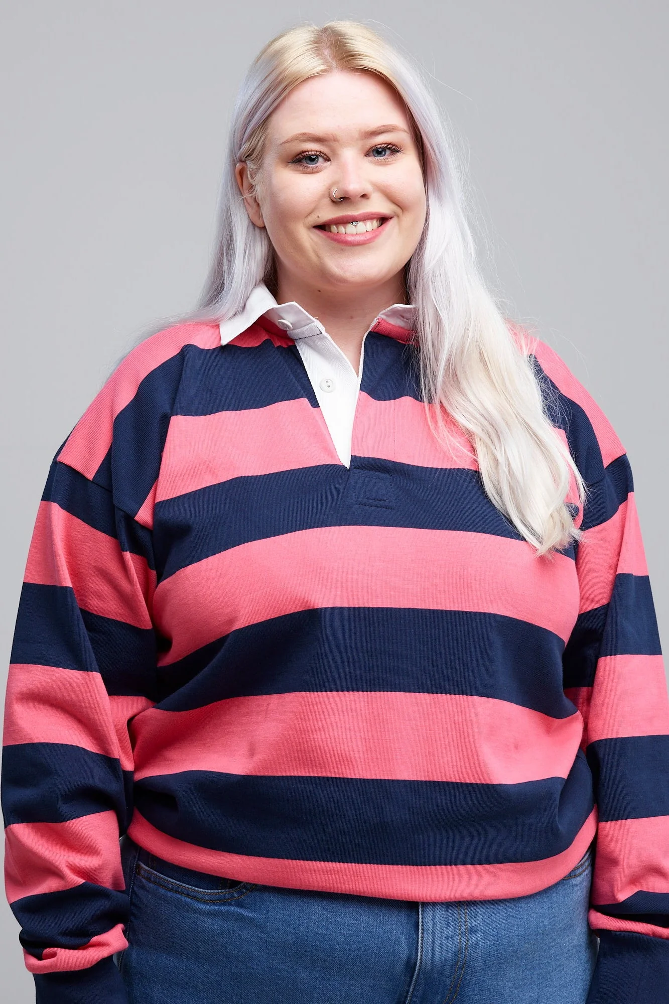 Striped Rugby Shirt - Navy/Cerise - Image 3