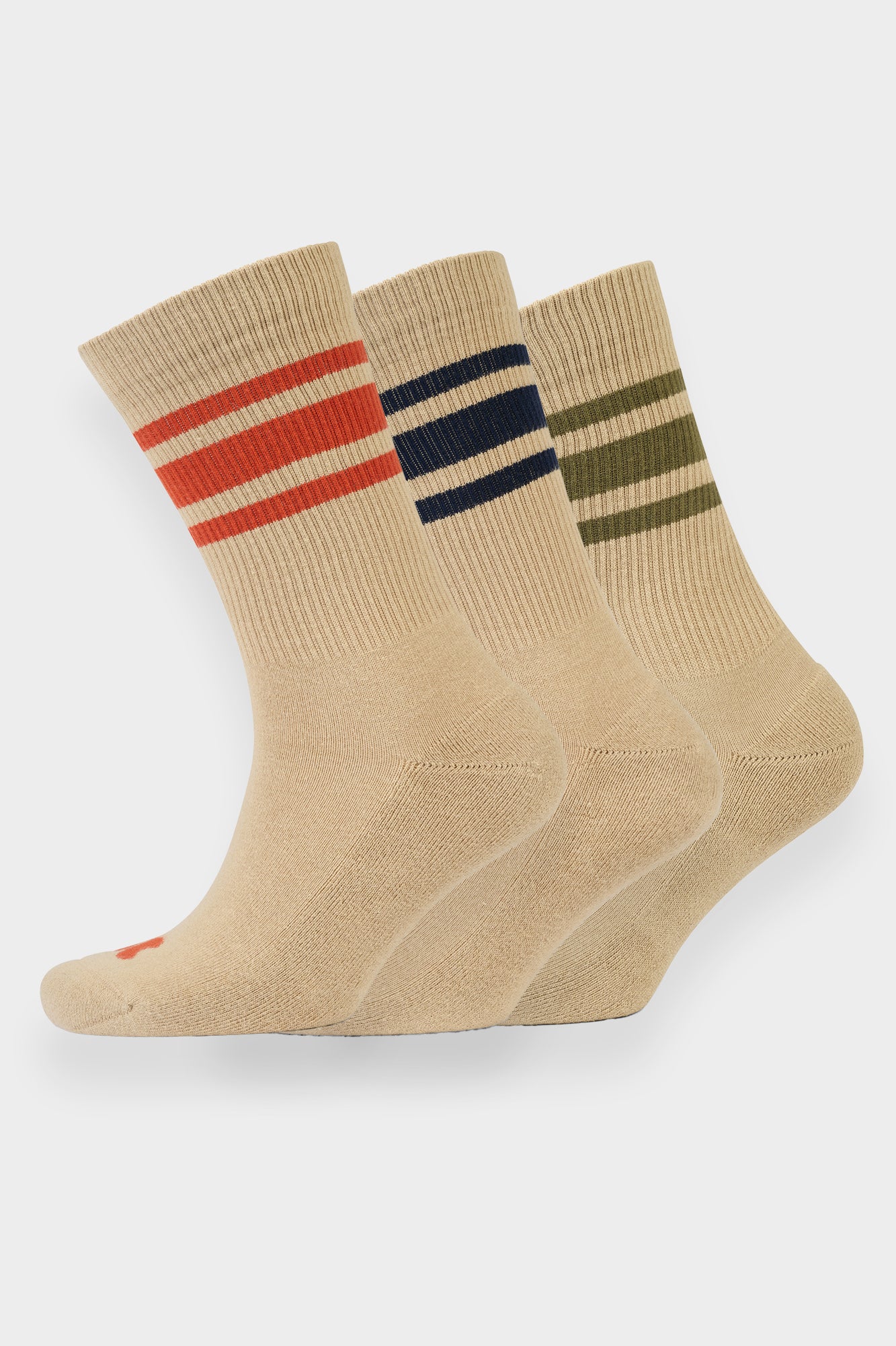 Sports Cotton Sock Calf 3 Pack - Beige Multi