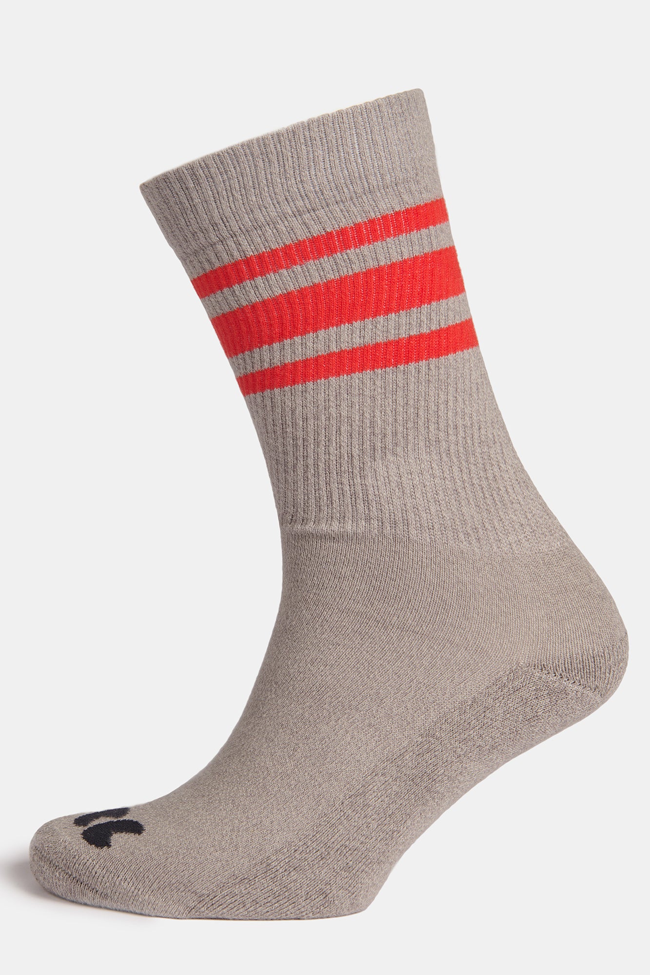 Sports Cotton Sock Calf 3 Pack - Grey/Flame Red Stripe - Image 2