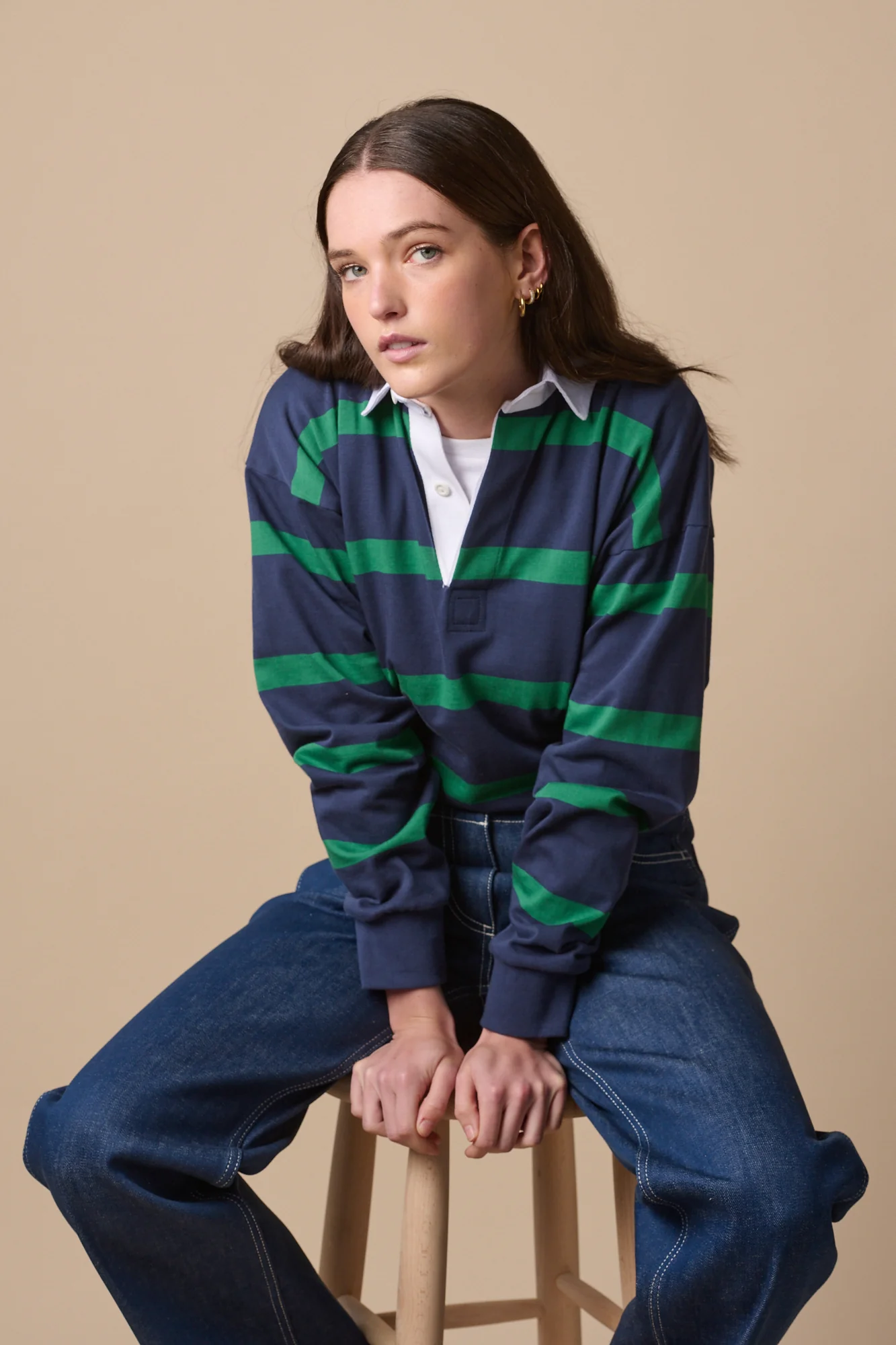 Striped Rugby Shirt - Navy/Emerald - Image 3