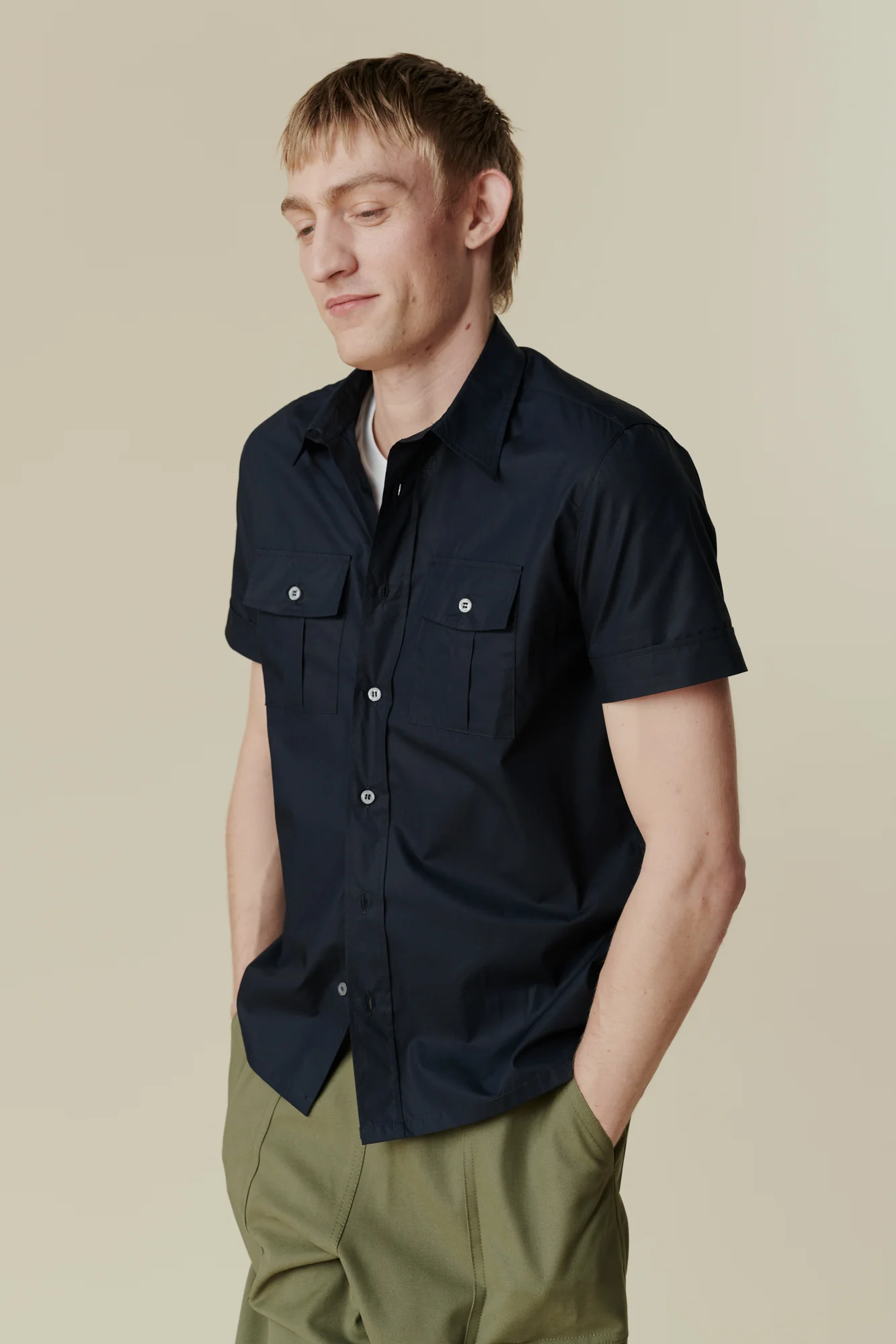 Men's Tom Short Sleeve Military Two Pocket Shirt - Navy - Image 4