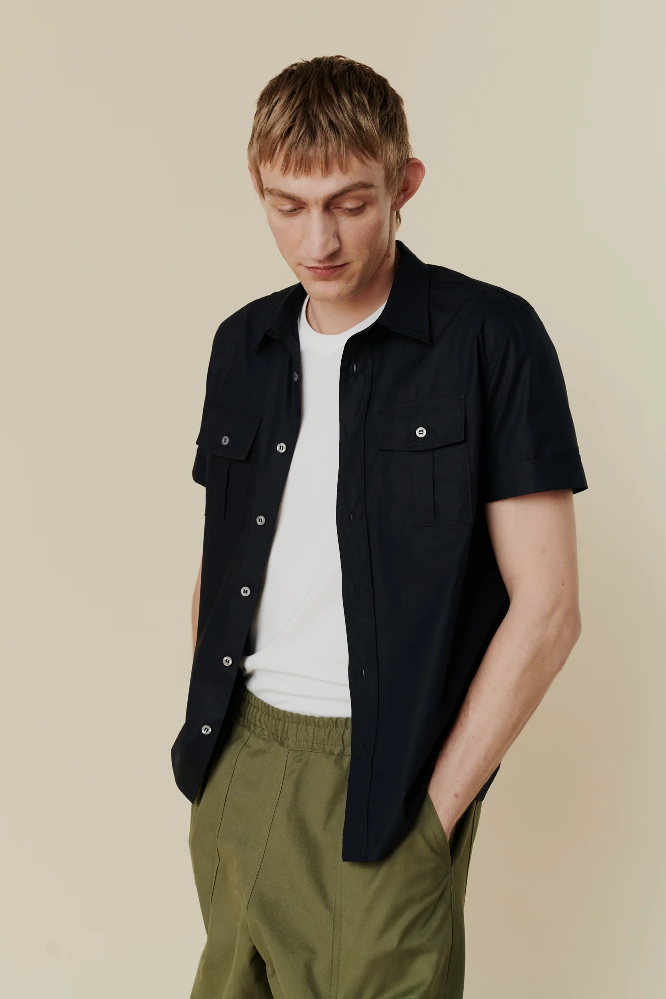 Men's Tom Short Sleeve Military Two Pocket Shirt - Navy - Image 5
