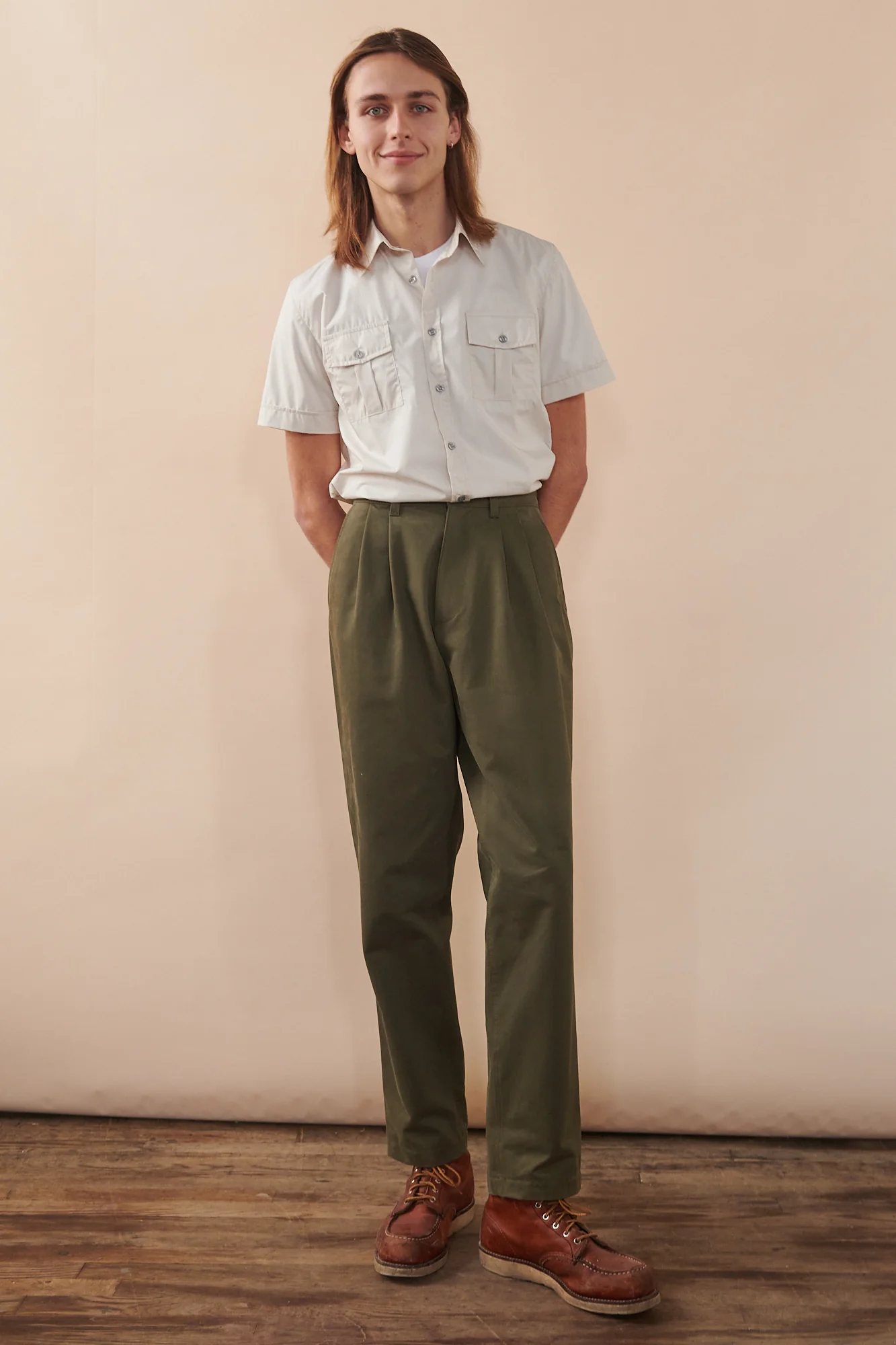 Men's Tom Short Sleeve Military Two Pocket Shirt - Stone - Image 3