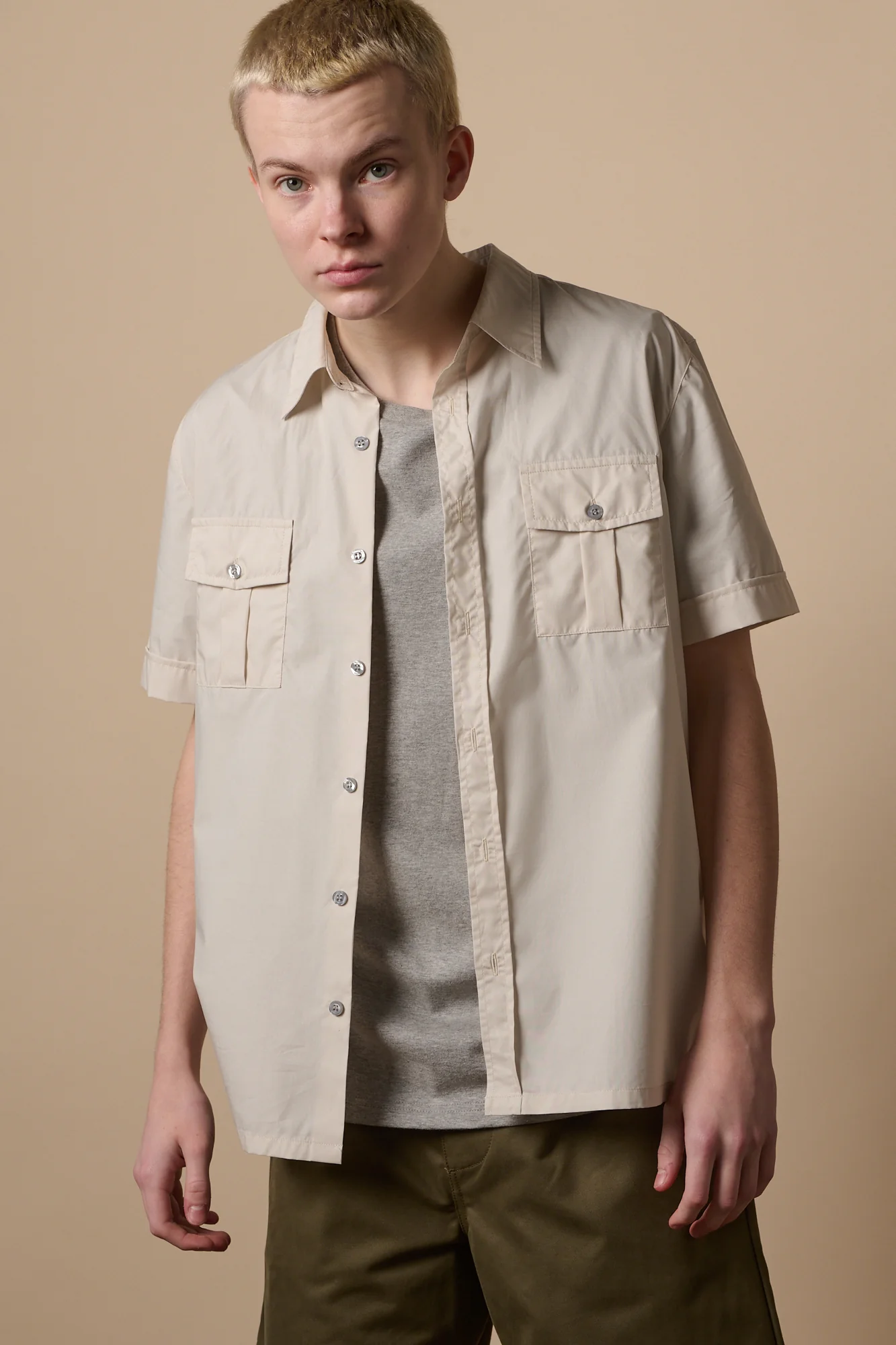 Men's Tom Short Sleeve Military Two Pocket Shirt - Stone - Image 4