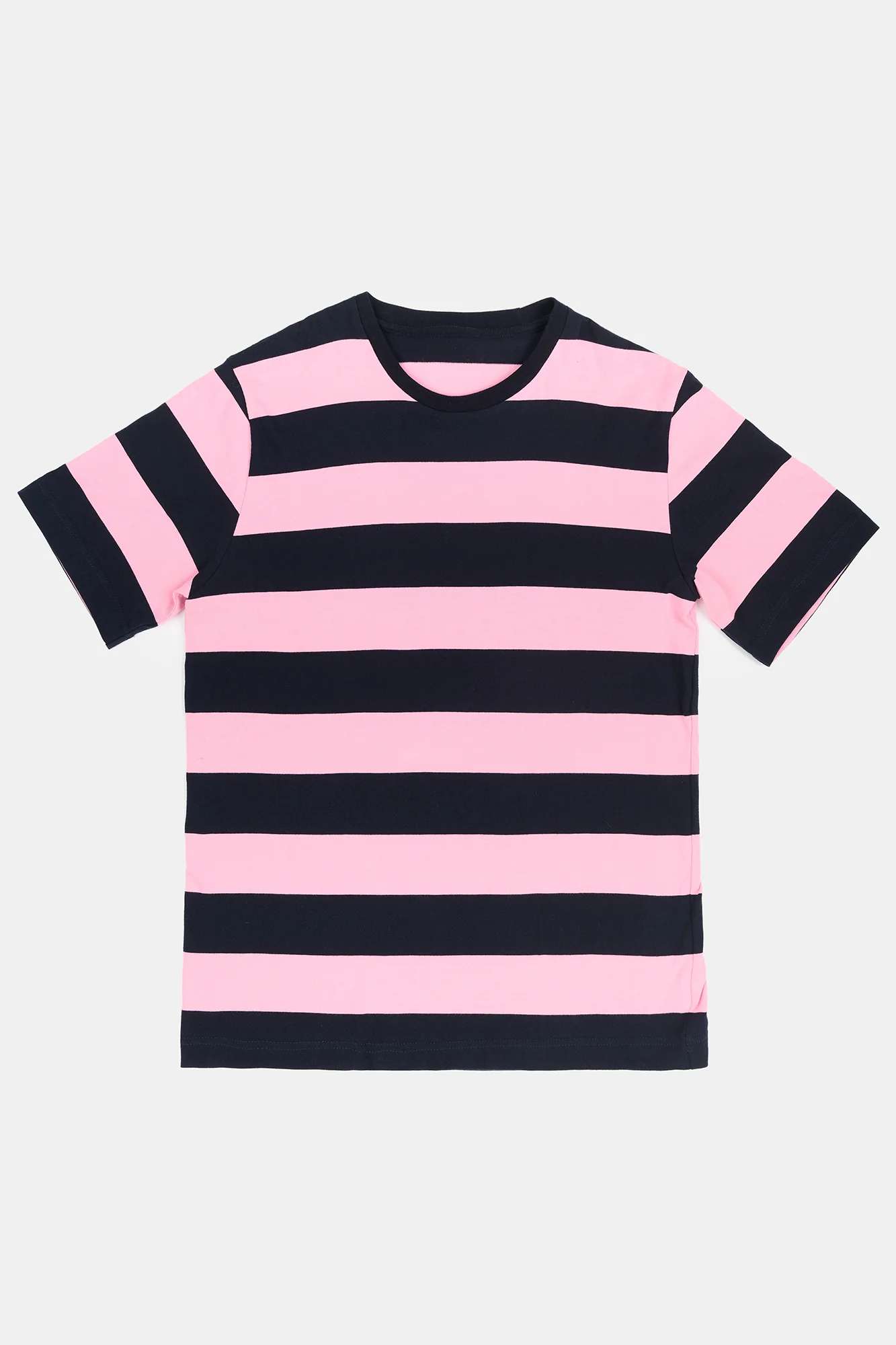 Wide Stripe Short Sleeve T Shirt- Navy/ Pink - Image 4