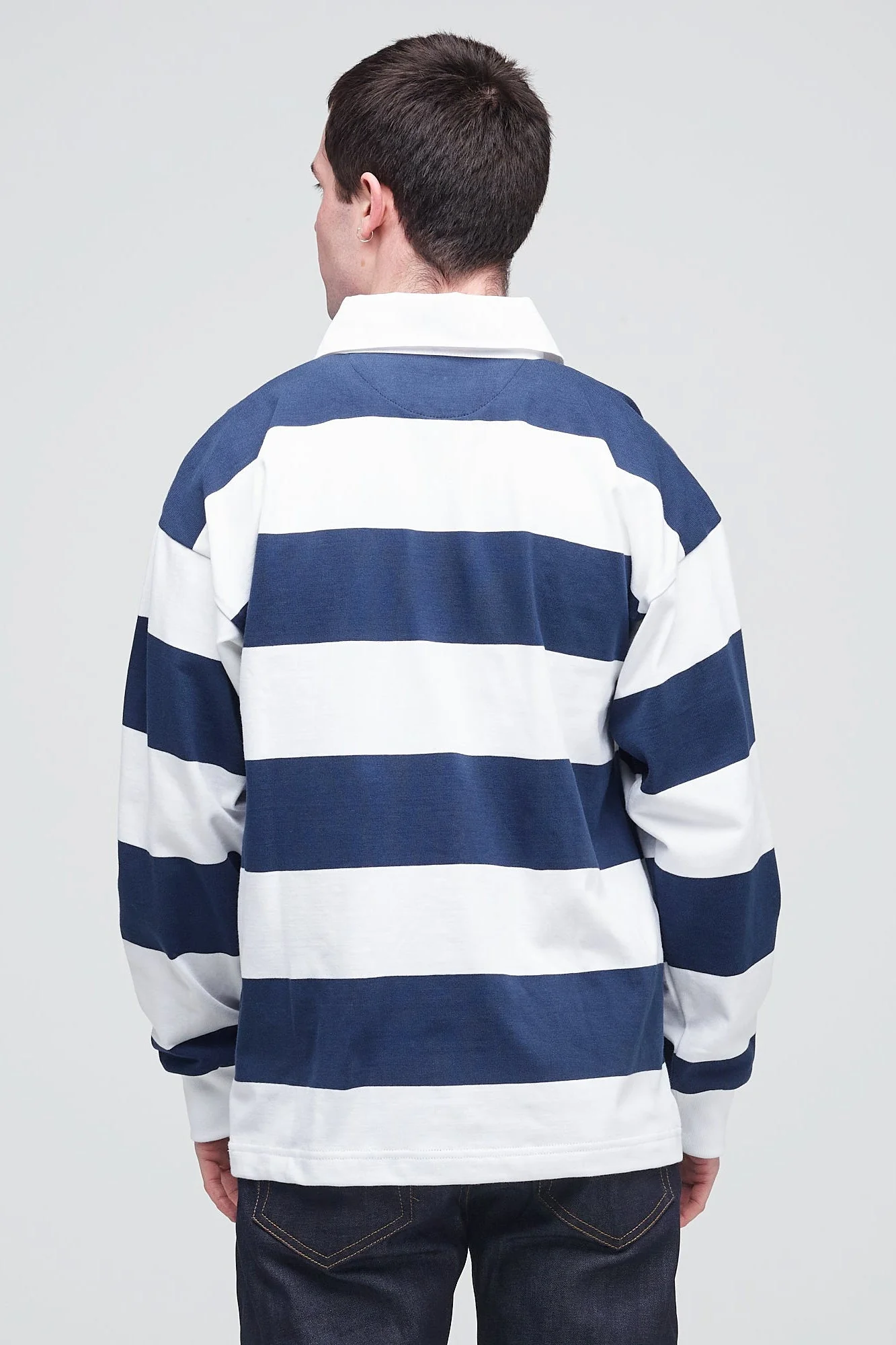 Wide Striped Rugby Shirt - Navy/White - Image 3