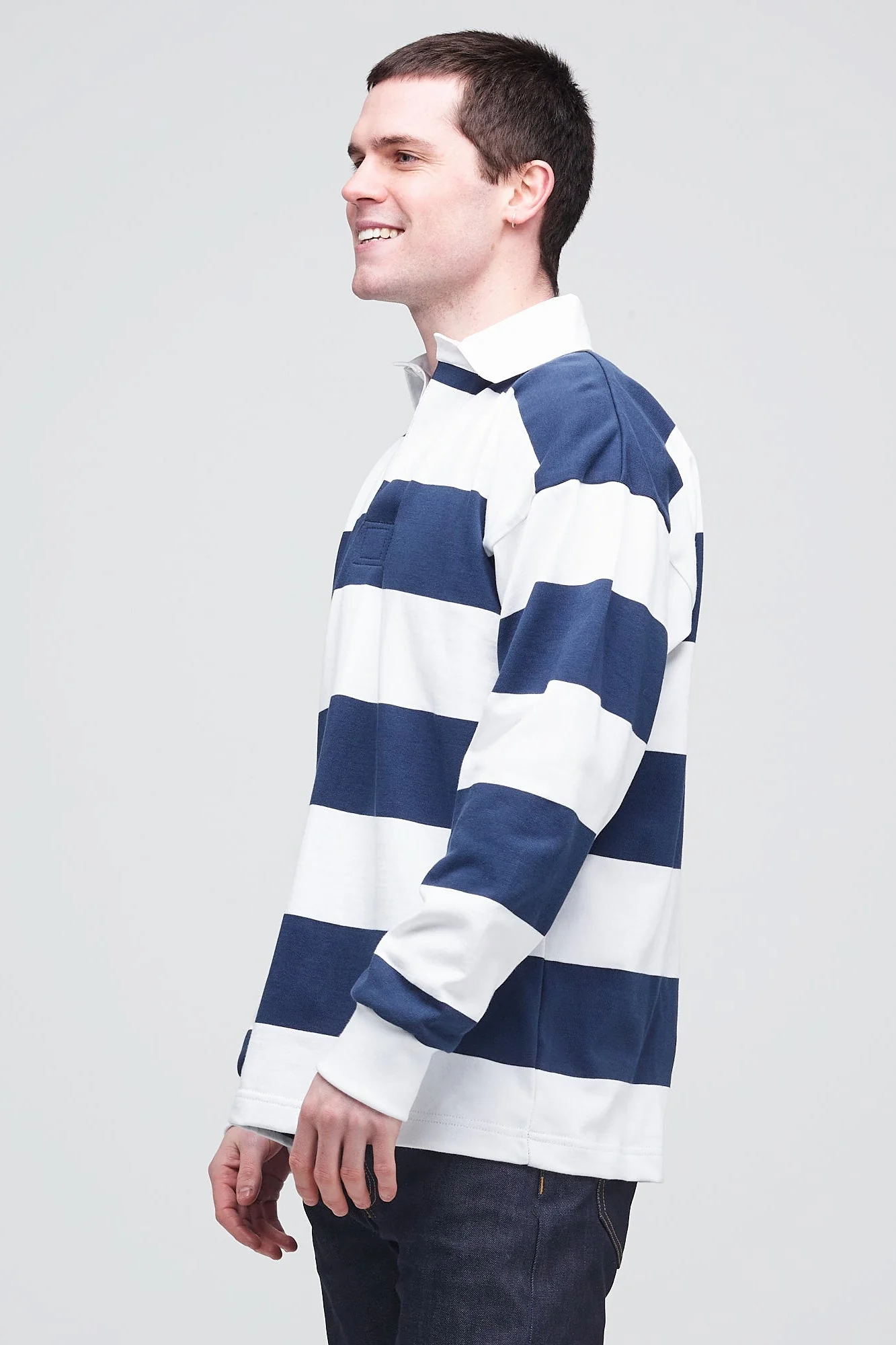 Wide Striped Rugby Shirt - Navy/White - Image 5