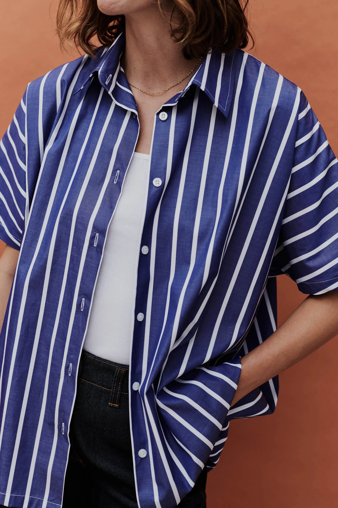 Women's Ava Short Sleeve Shirt - Blue/White - Image 6