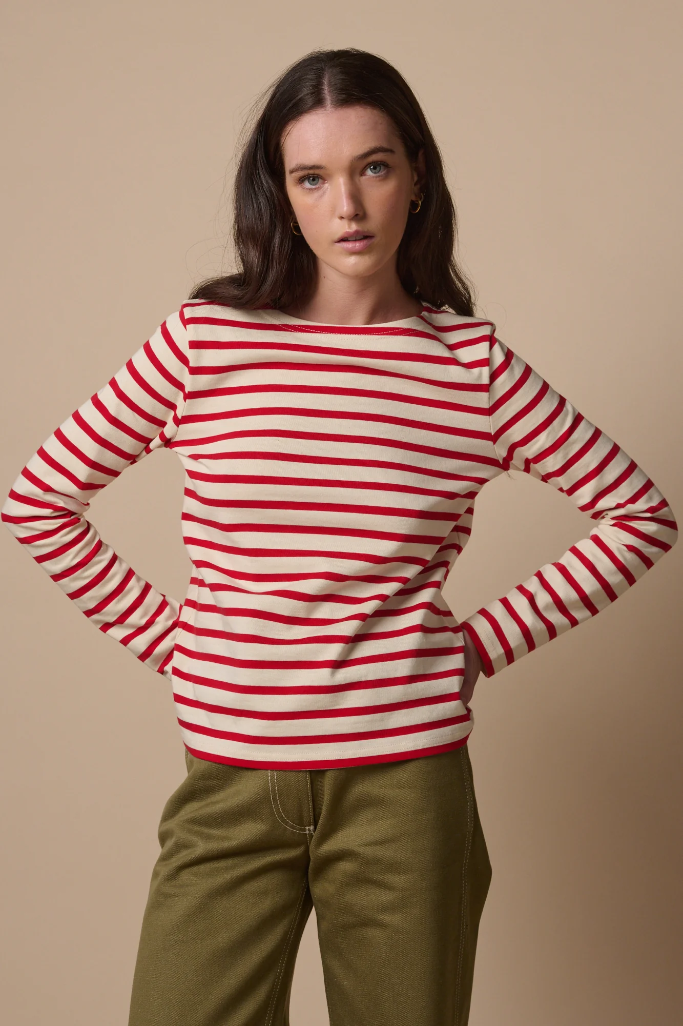 Womens Breton - Ecru/Flame Red - Image 4