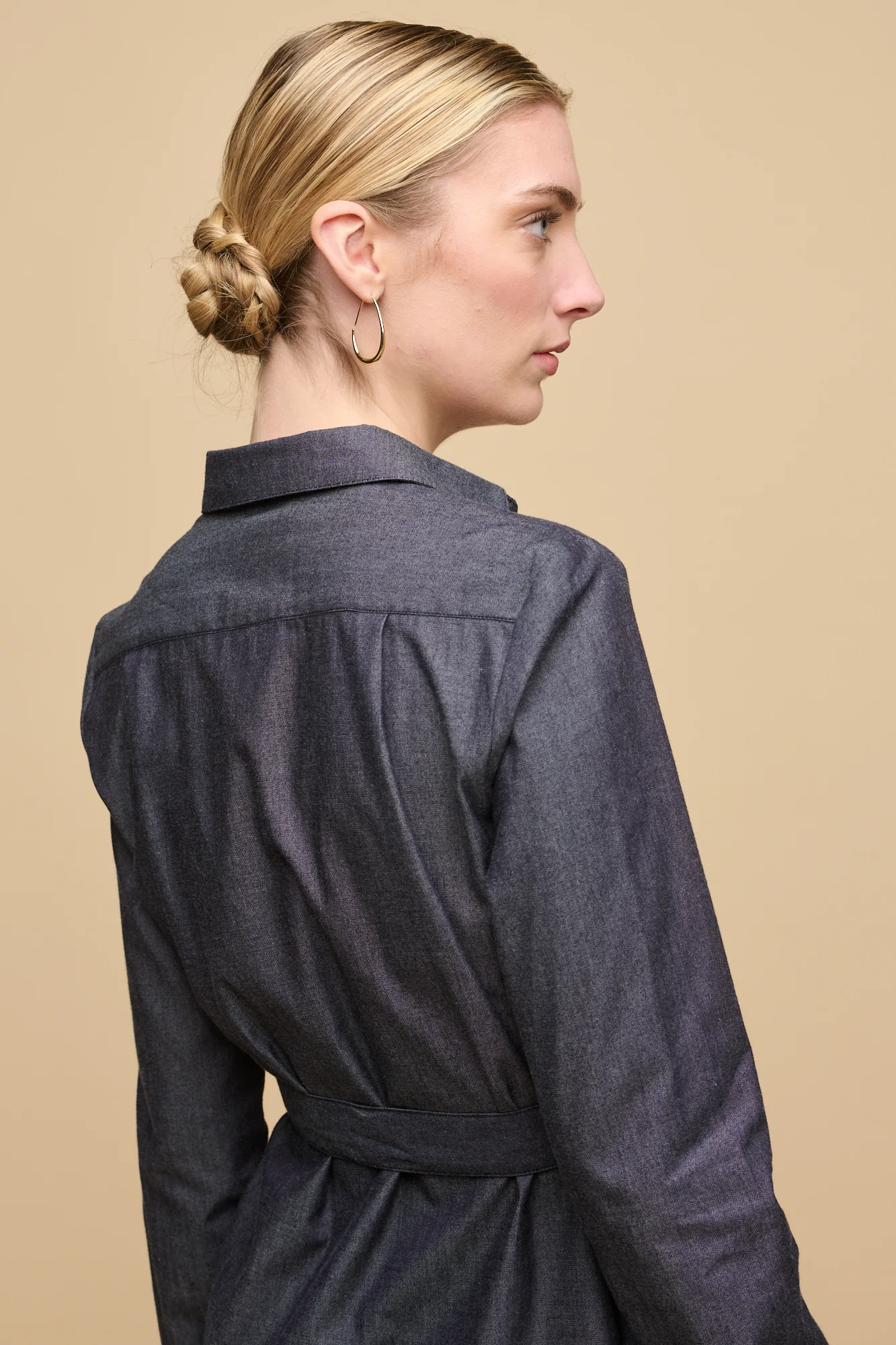 Women's Collared Shirt Dress - Indigo - Image 3
