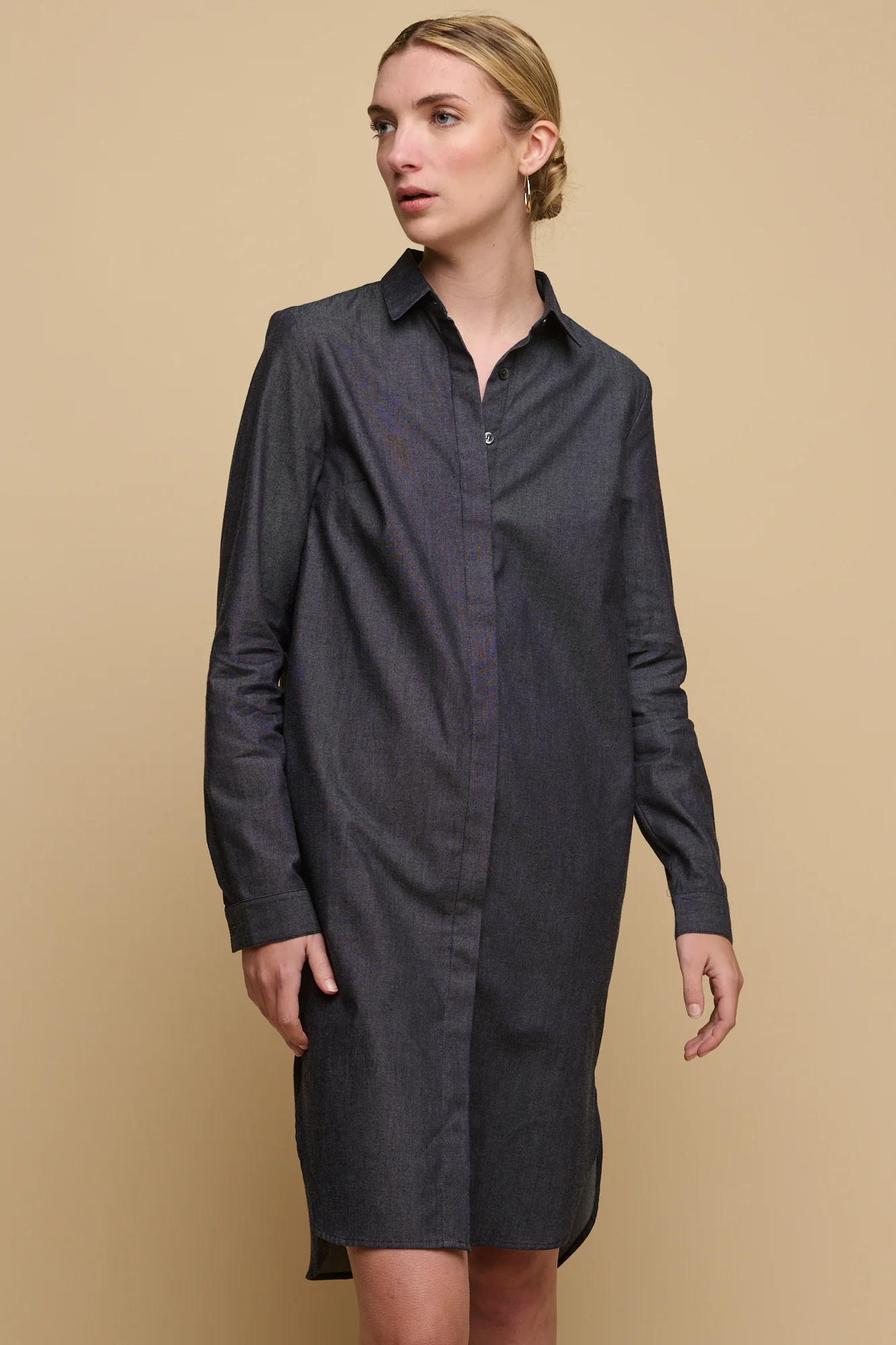 Women's Collared Shirt Dress - Indigo - Image 4
