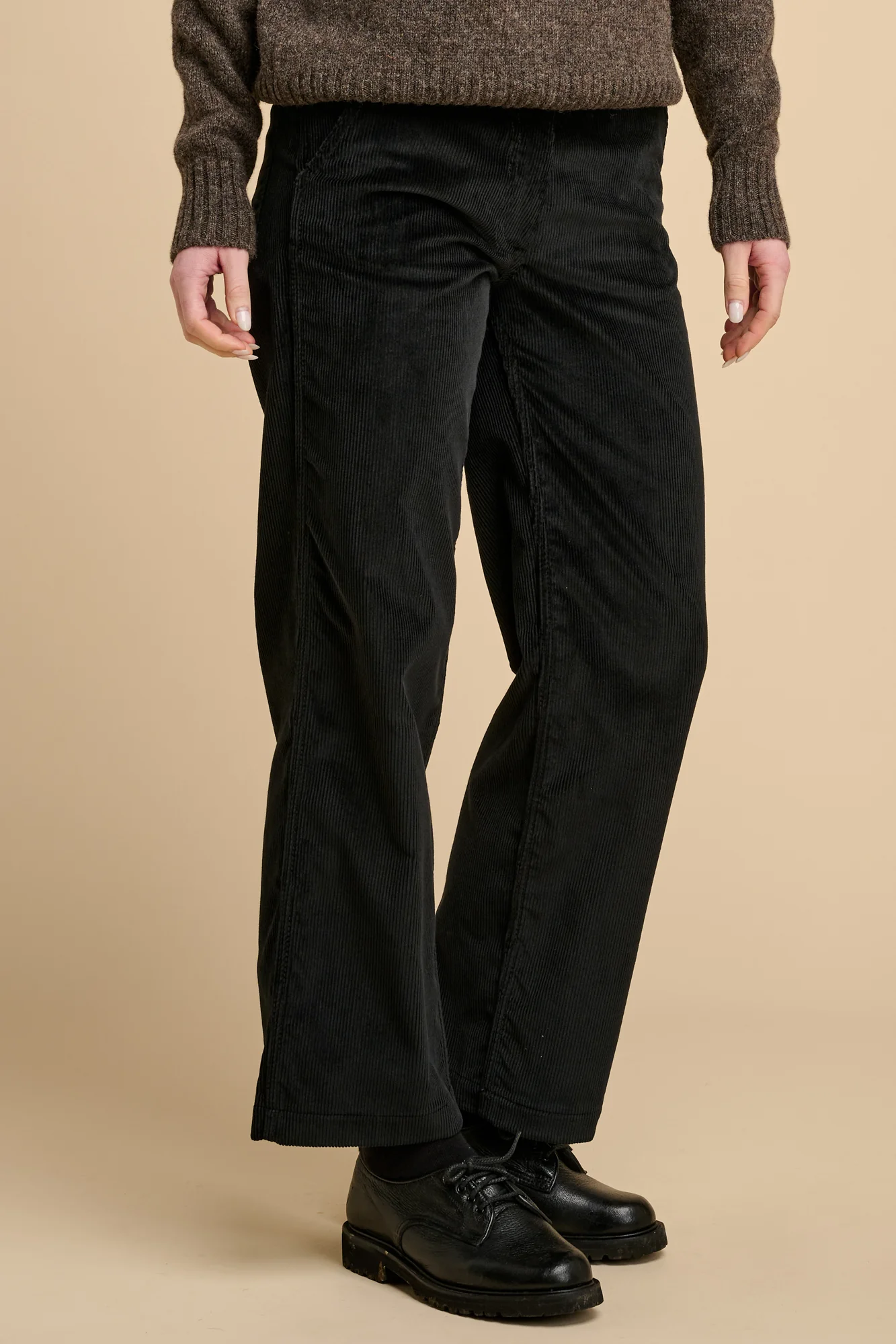 Womens Corduroy Work Trousers- Black - Image 3