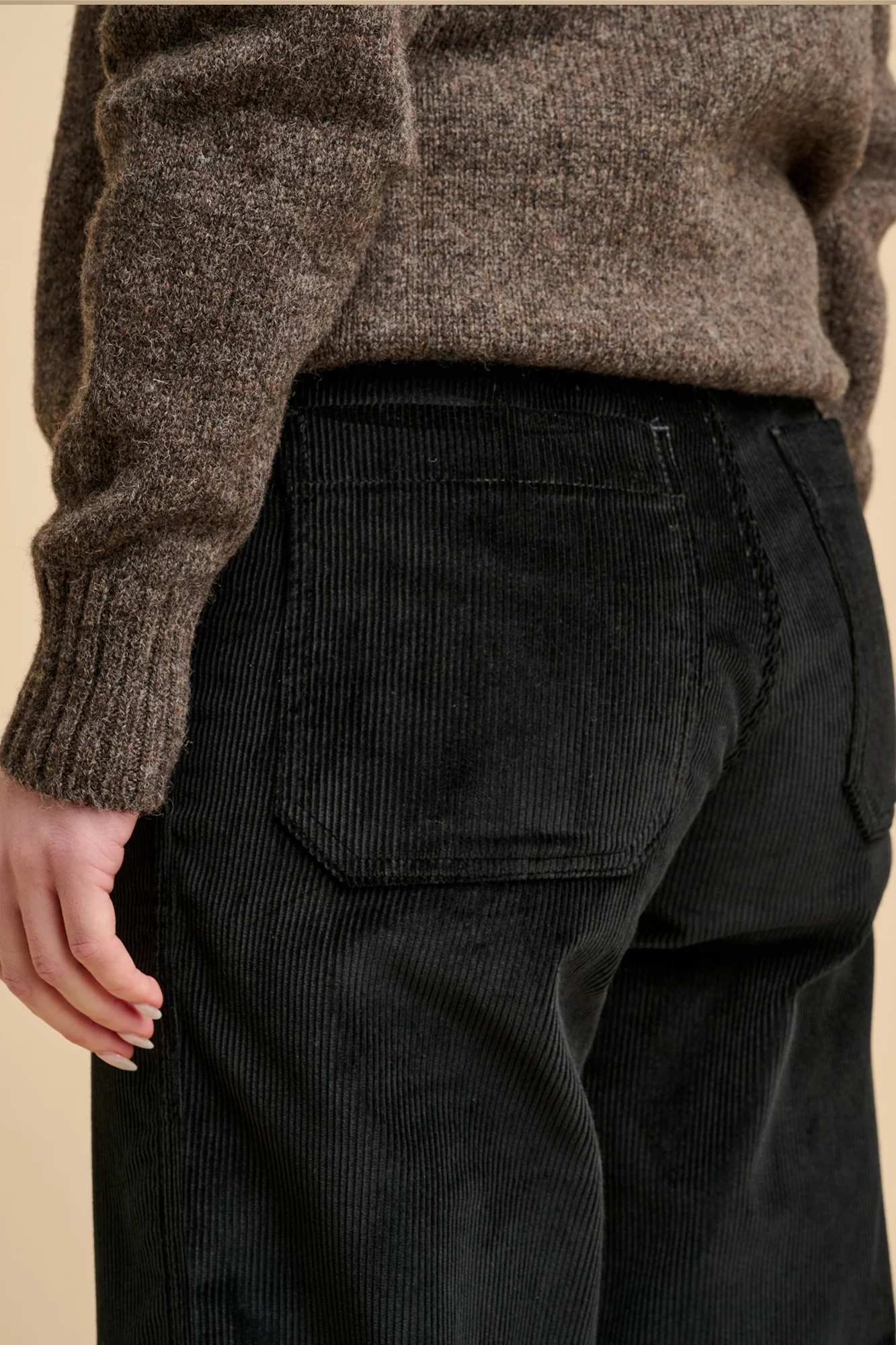 Womens Corduroy Work Trousers- Black - Image 4