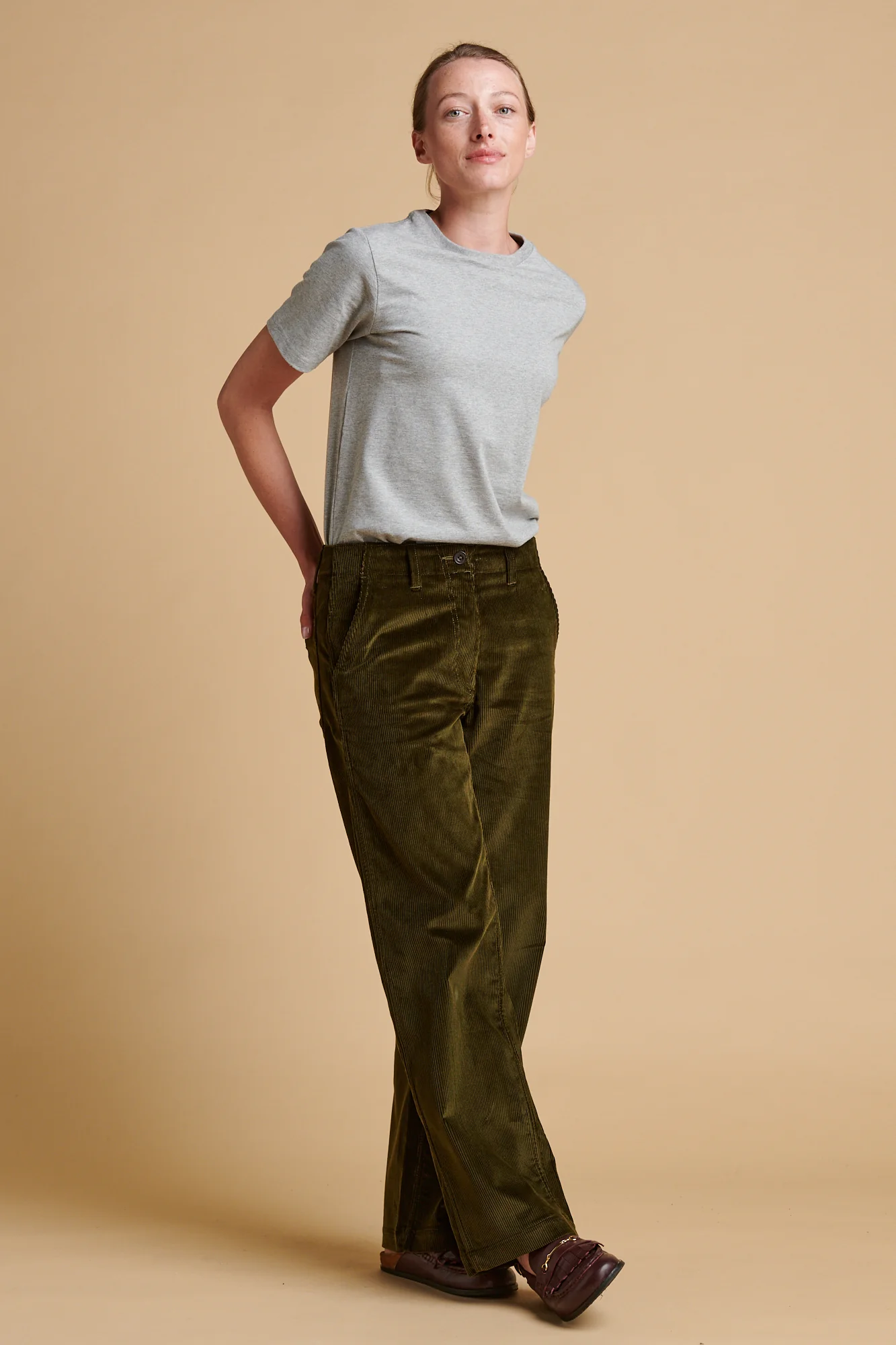 Women's Corduroy Work Trousers - Olive - Image 2