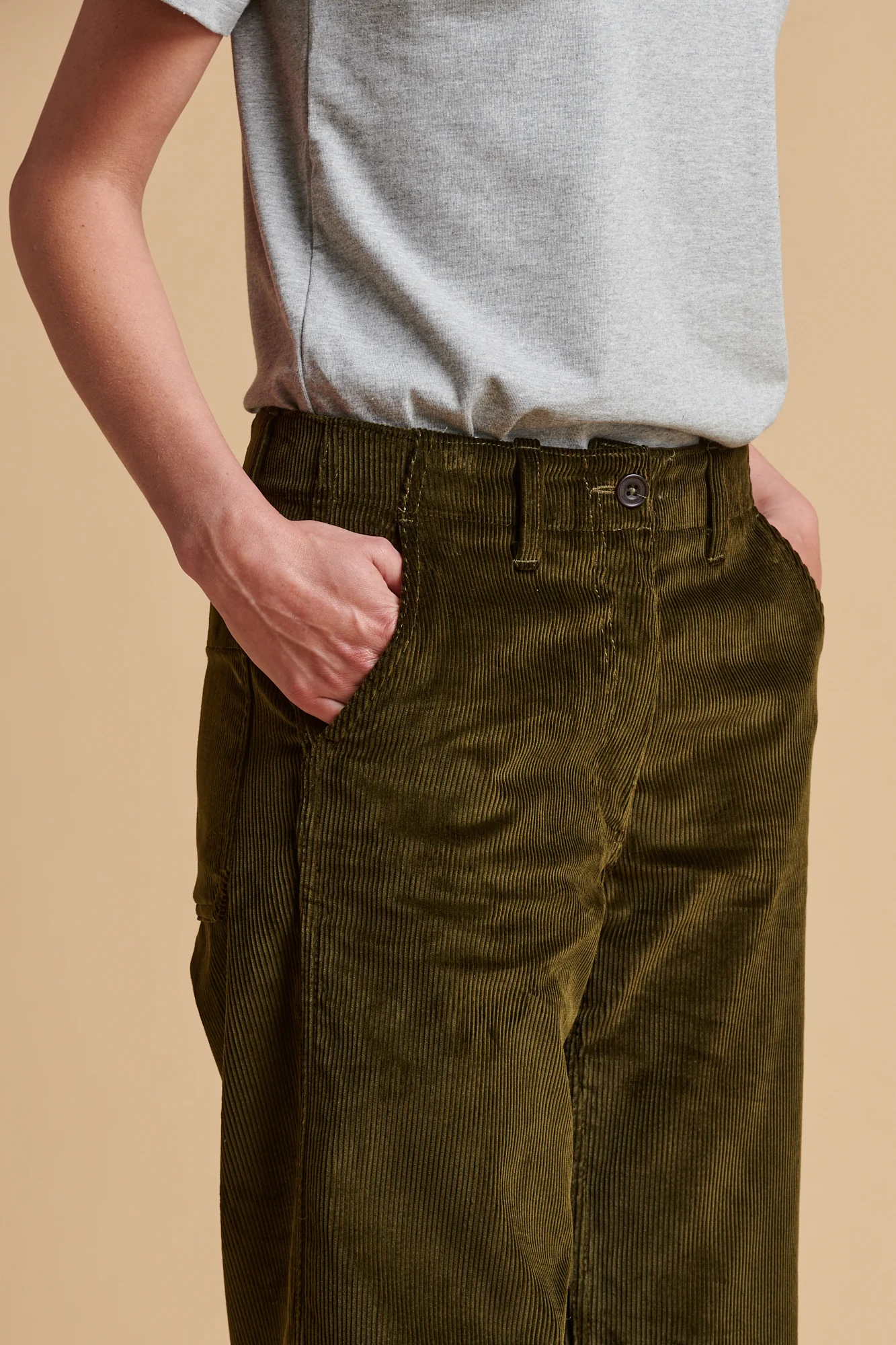 Women's Corduroy Work Trousers - Olive - Image 3