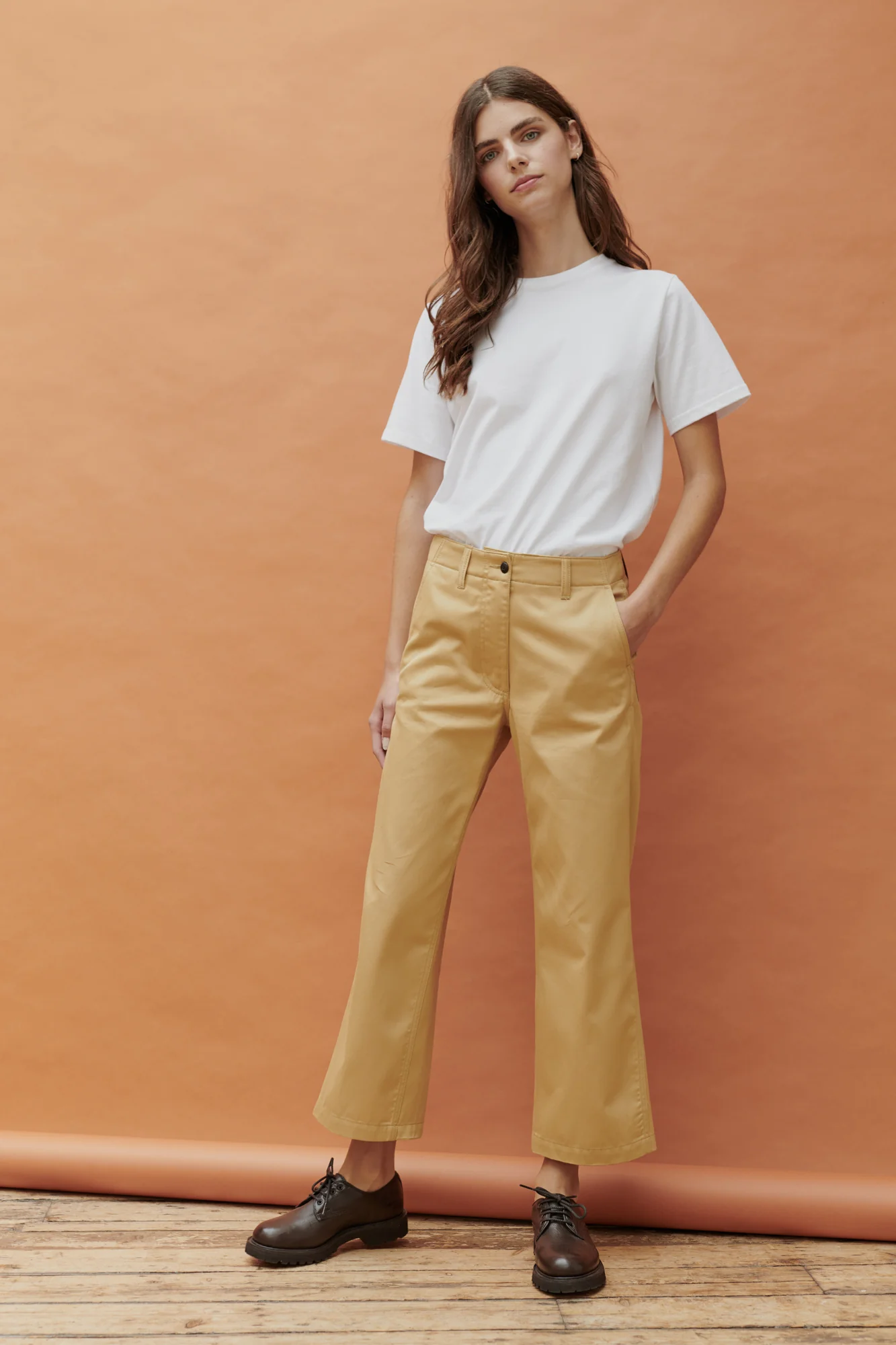 Women's Cropped Work Trousers - Beige - Image 2
