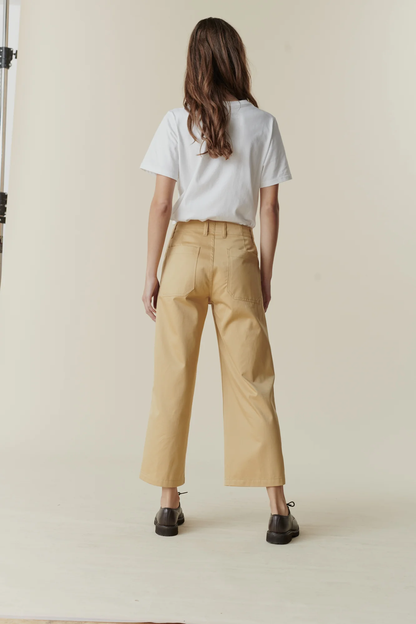 Women's Cropped Work Trousers - Beige - Image 4