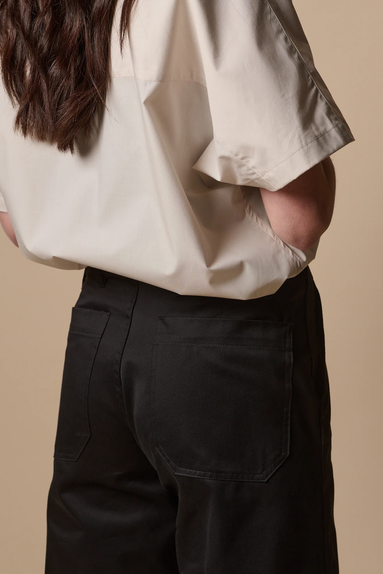 Women's Cropped Work Trousers - Black - Image 2