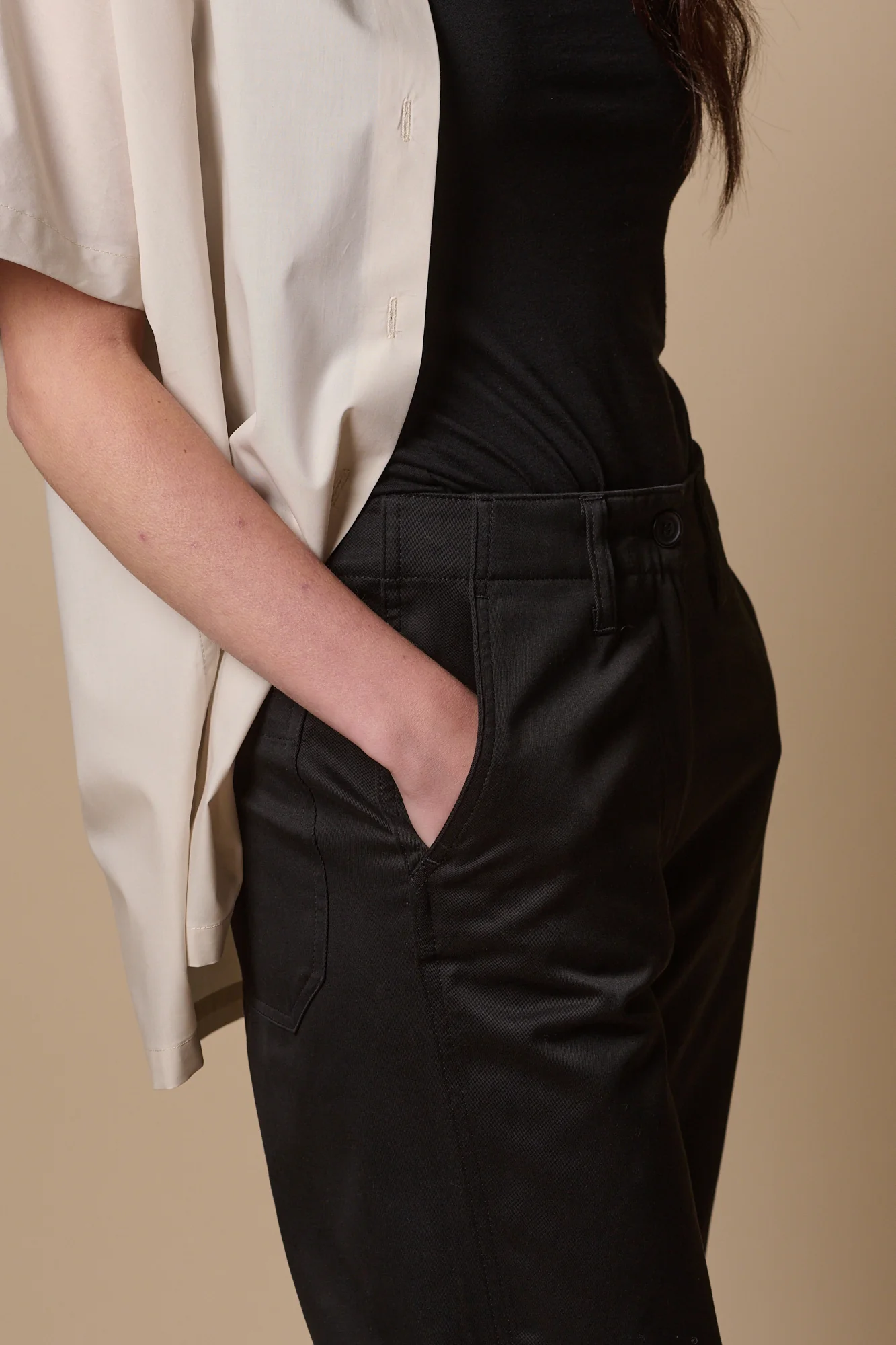 Women's Cropped Work Trousers - Black - Image 3