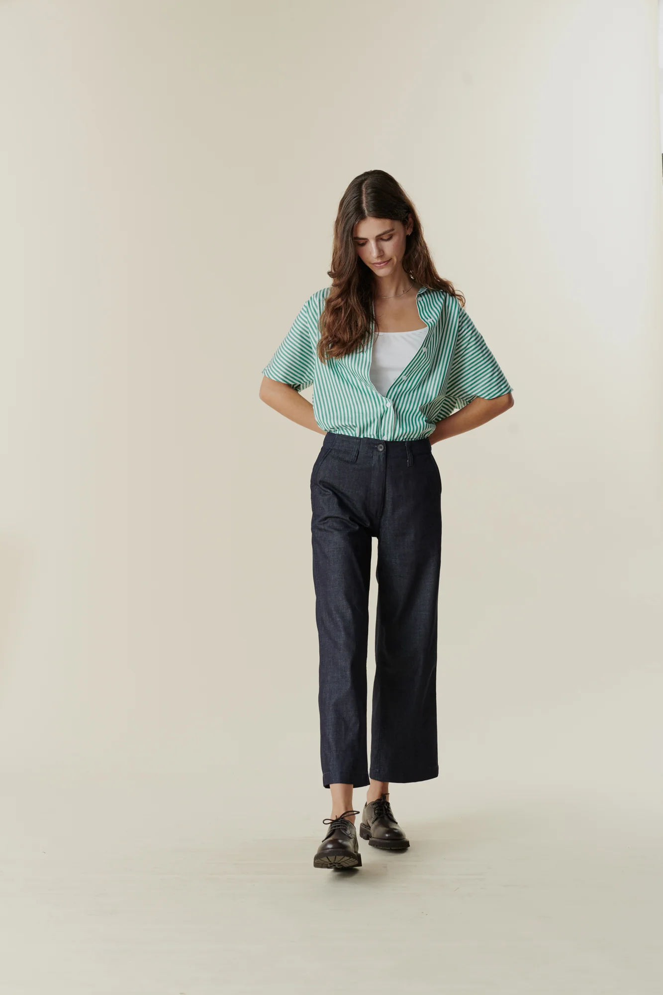 Women's Cropped Work Trousers - Denim - Image 4