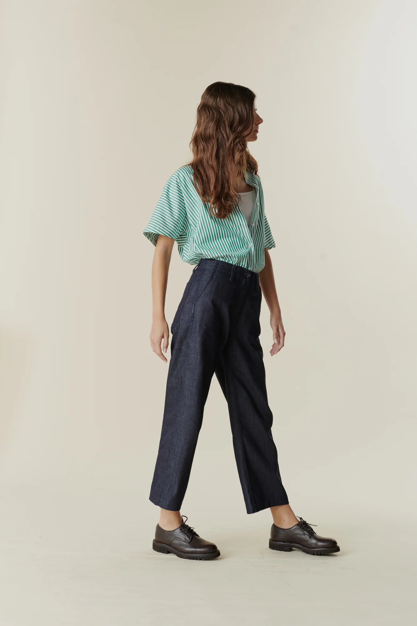 Women's Cropped Work Trousers - Denim - Image 5