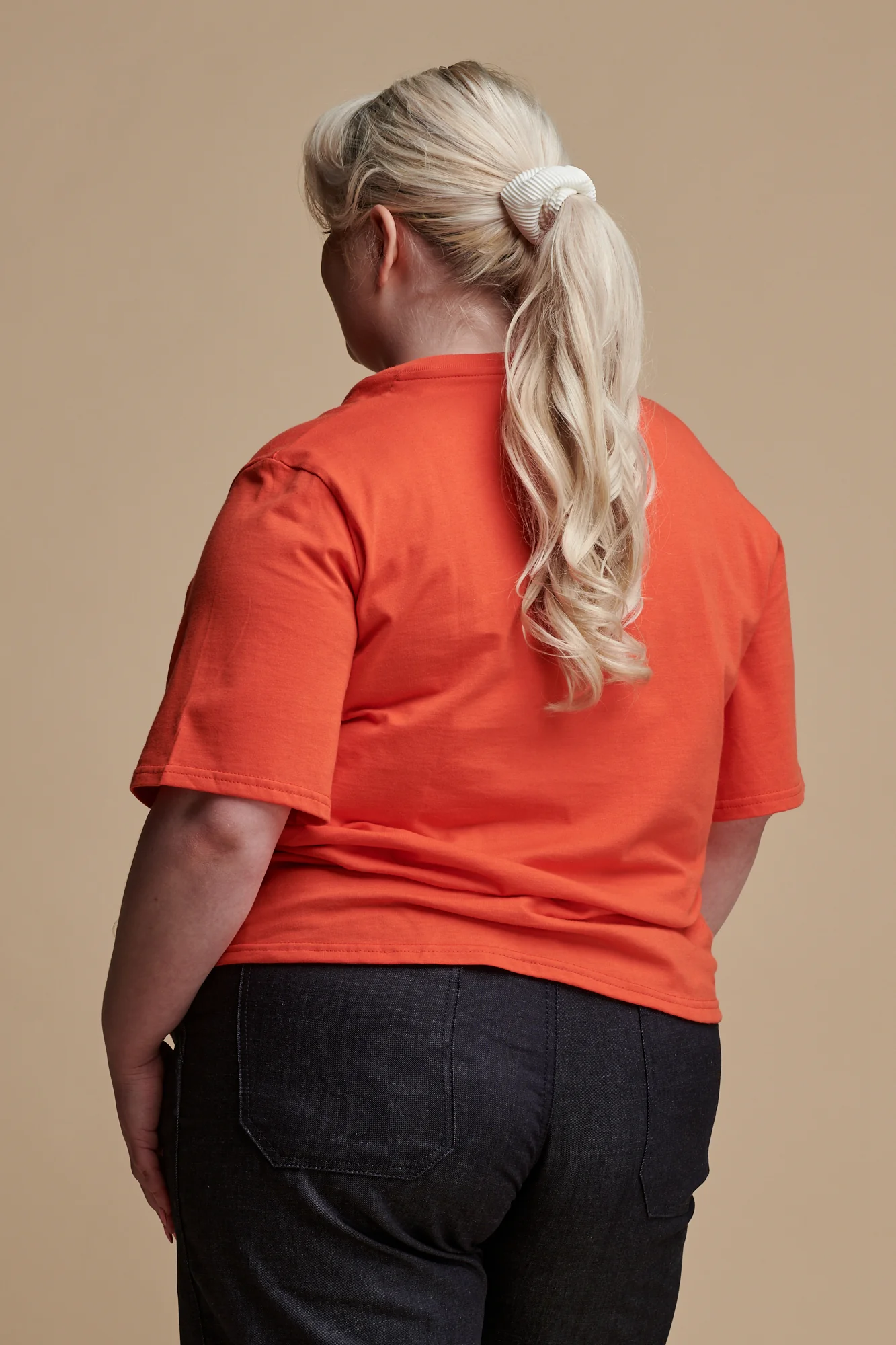 Women's Short Sleeve V Neck T Shirt  - Flame Red - Image 3