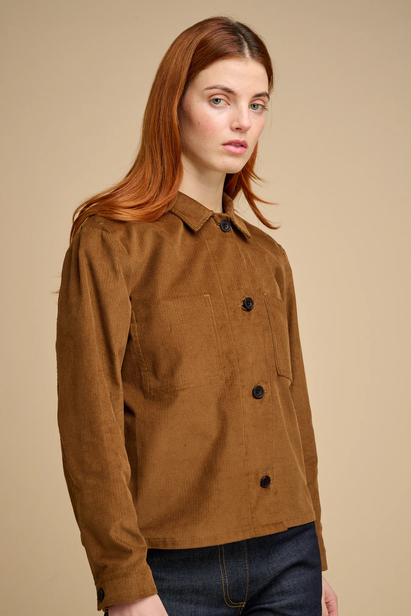 Womens Elena Corduroy Overshirt - Tan - Image 3