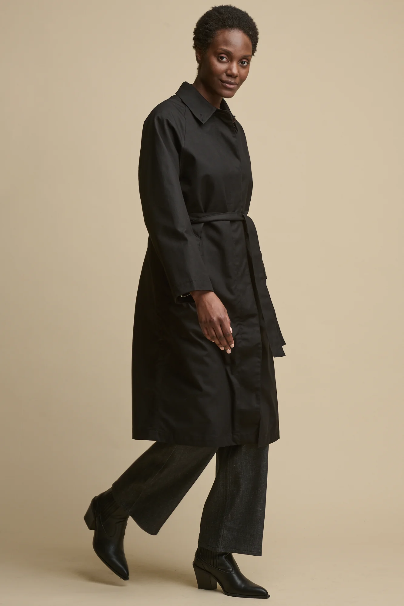 Women's Frances Belted Raglan Raincoat - Black - Image 3