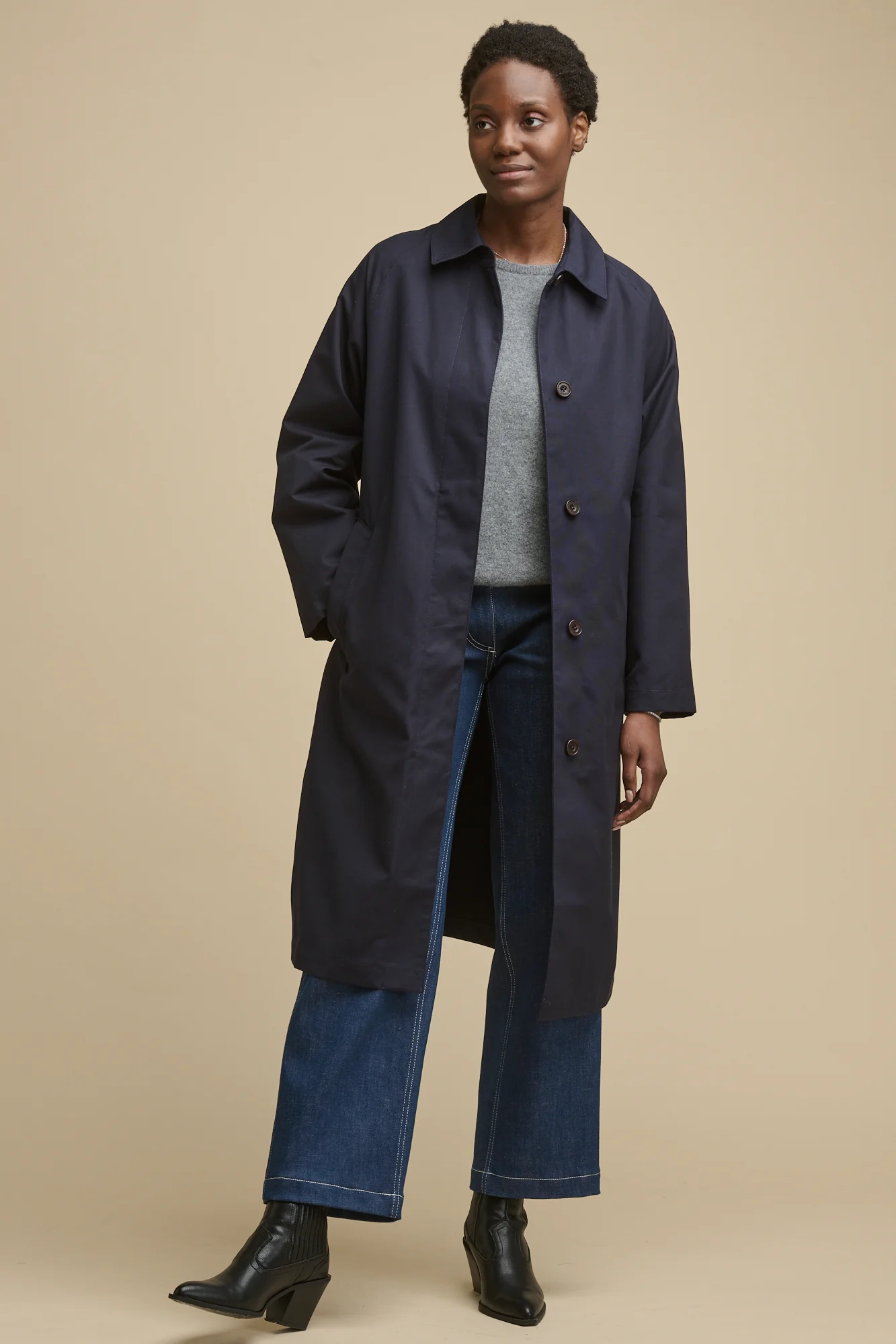 Women's Frances Belted Raglan Raincoat - Navy - Image 3
