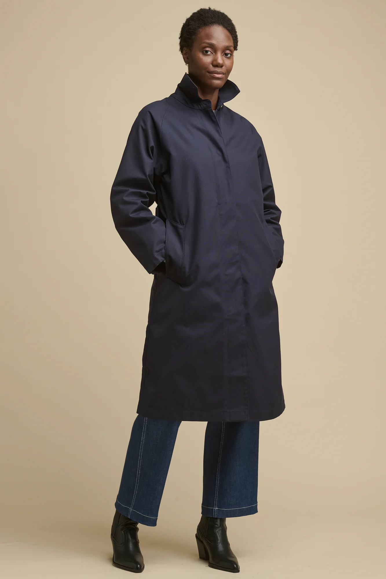 Women's Frances Belted Raglan Raincoat - Navy - Image 5