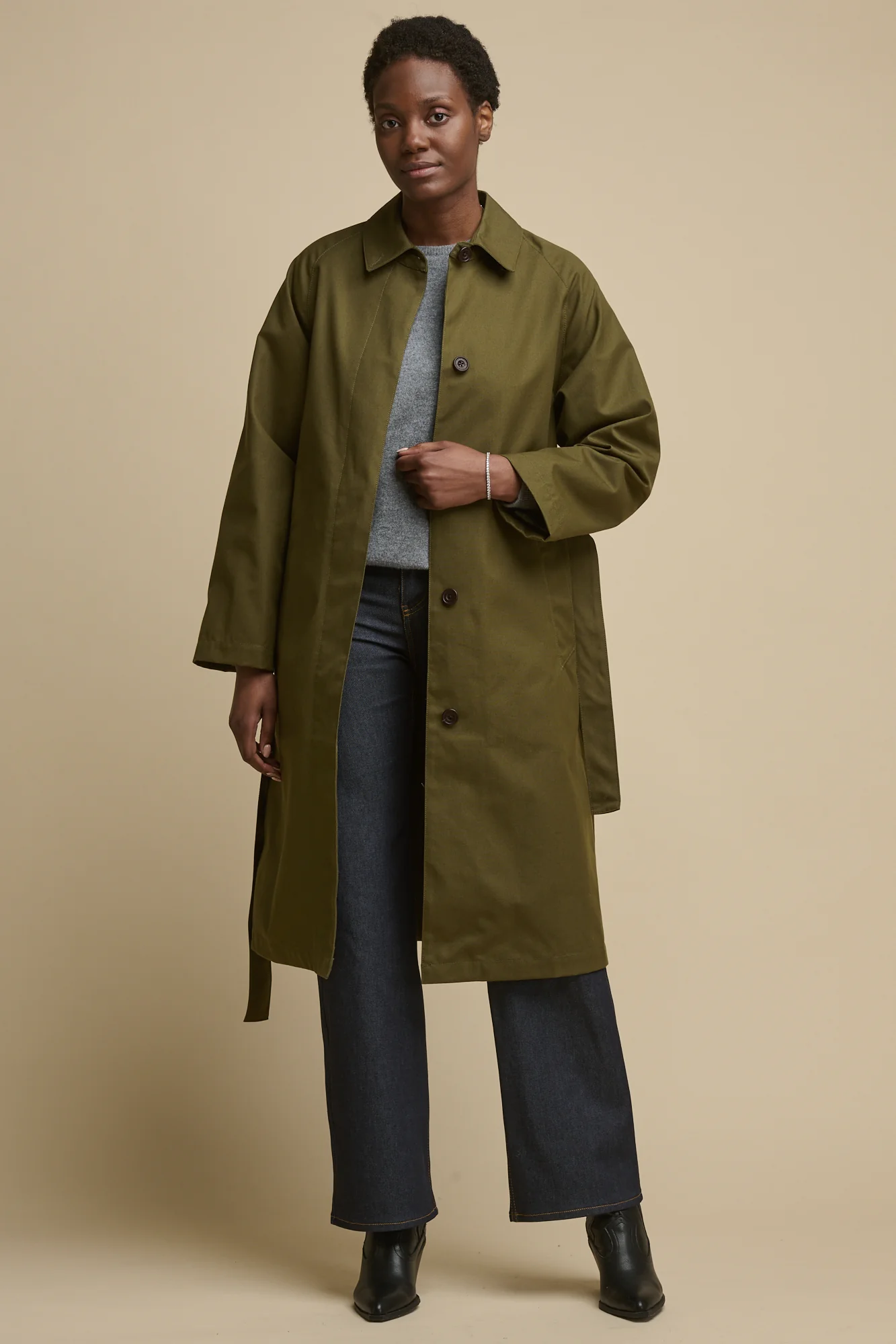 Women's Frances Belted Raglan Raincoat - Olive - Image 2