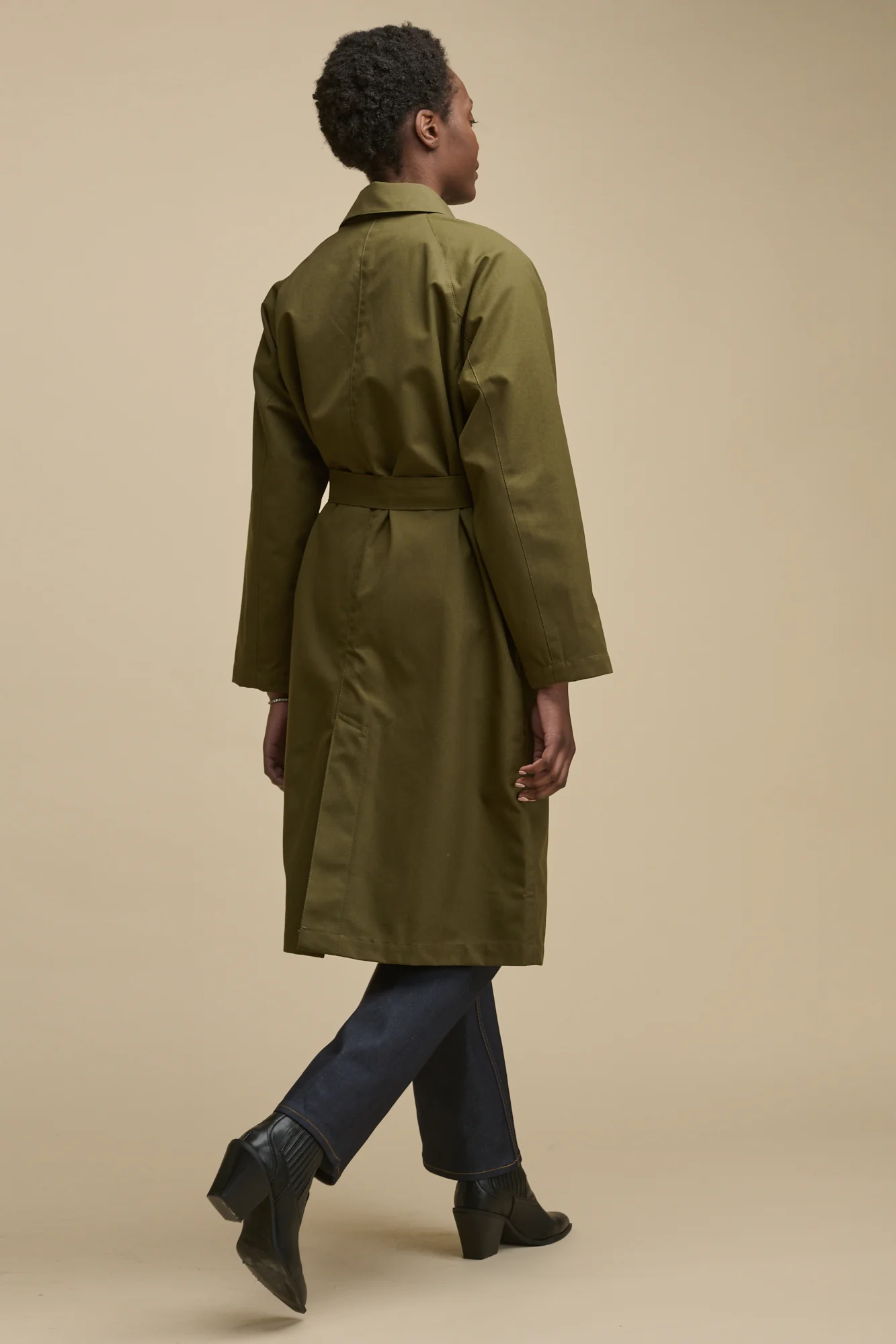 Women's Frances Belted Raglan Raincoat - Olive - Image 3
