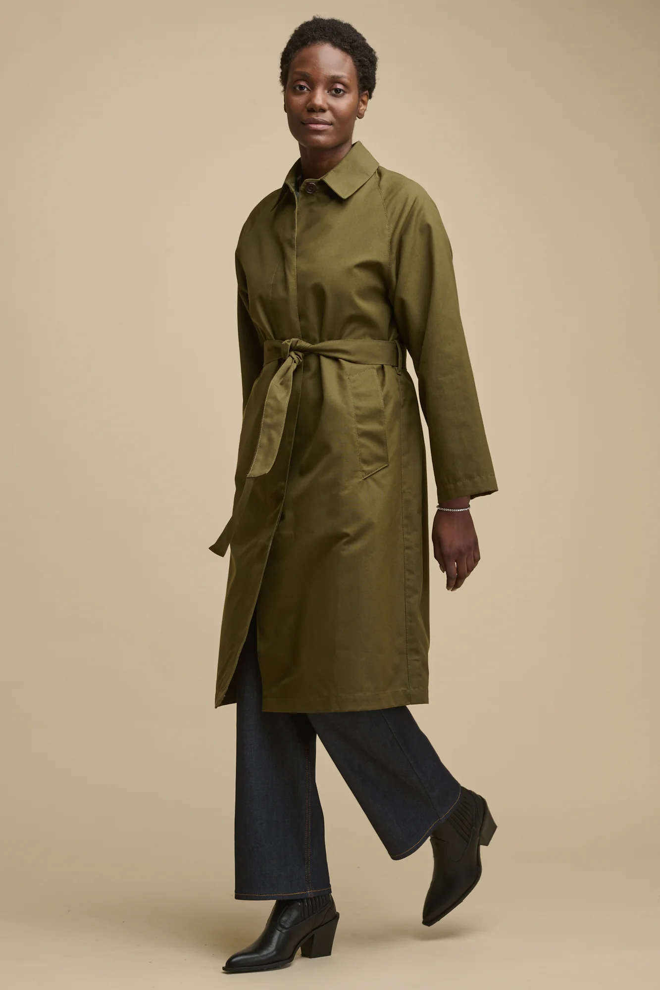 Women's Frances Belted Raglan Raincoat - Olive - Image 4