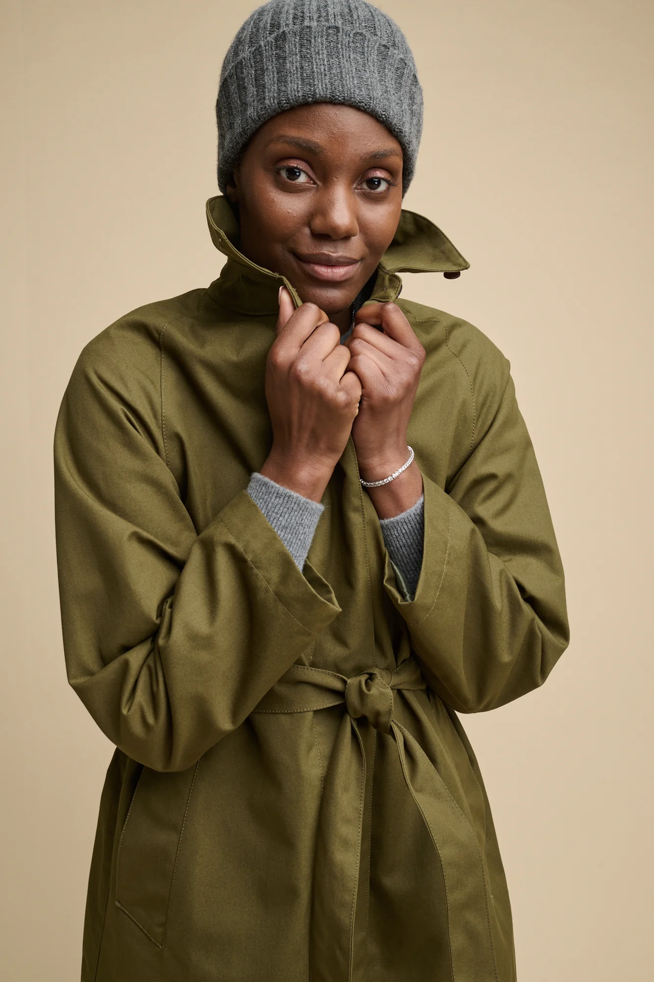Women's Frances Belted Raglan Raincoat - Olive - Image 5