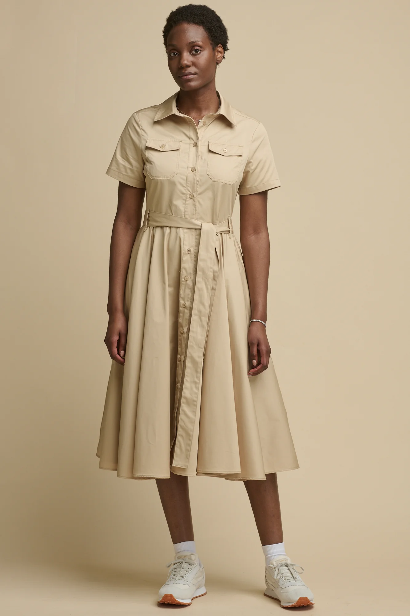 Women's Full Skirted Phoebe Trench Dress - Stone - Image 2