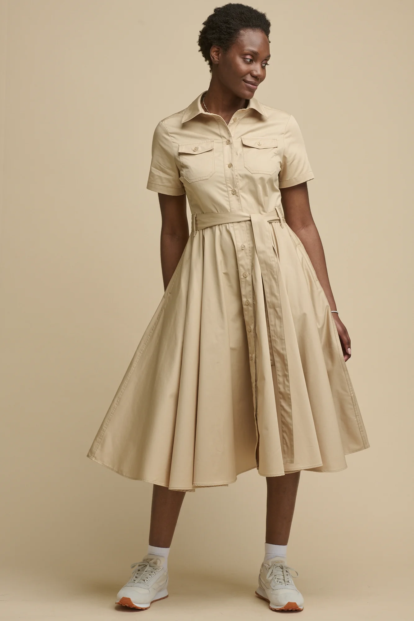 Women's Full Skirted Phoebe Trench Dress - Stone - Image 4