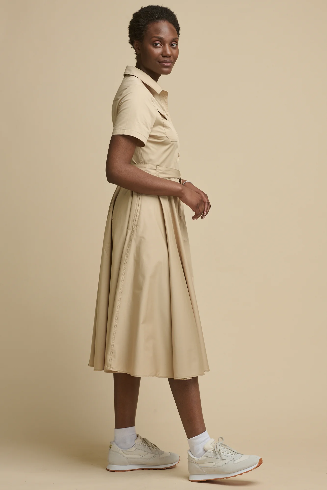 Women's Full Skirted Phoebe Trench Dress - Stone - Image 5