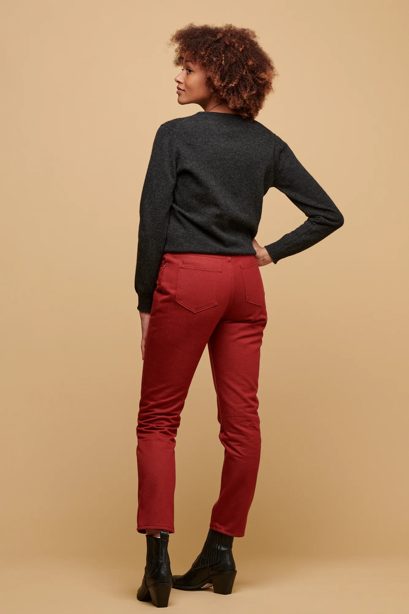 Women's Gloria Straight Leg High Rise Denim Jeans - Burgundy - Image 2