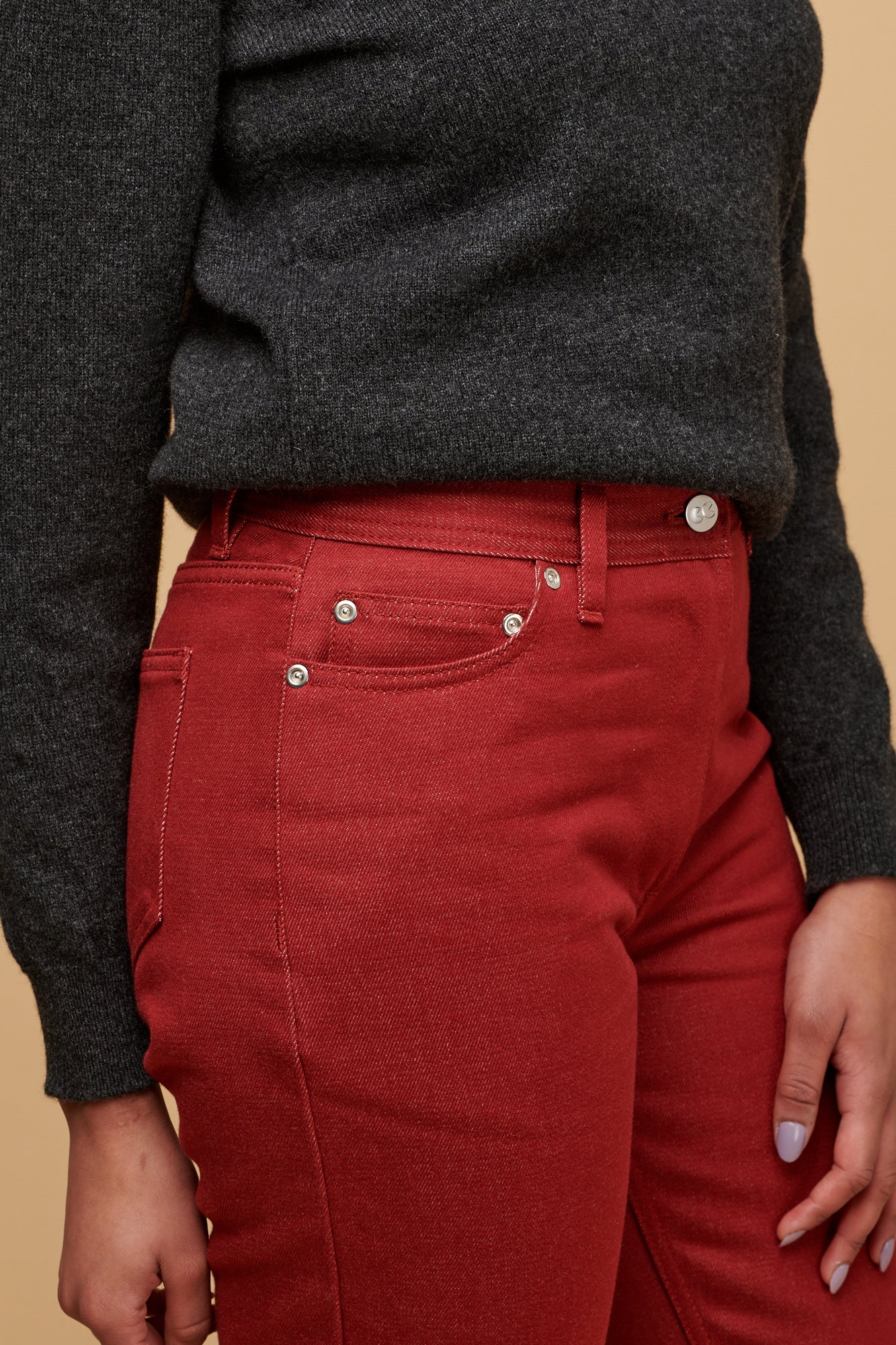 Women's Gloria Straight Leg High Rise Denim Jeans - Burgundy - Image 3