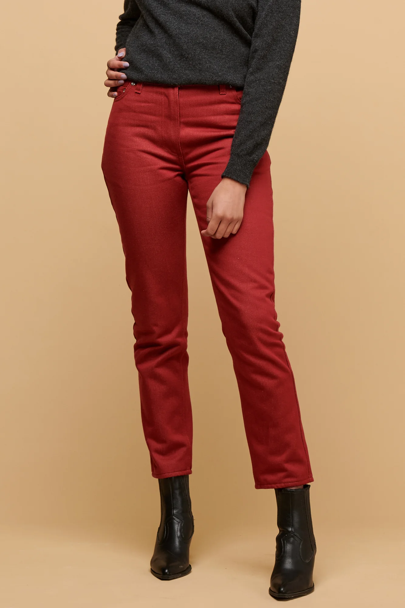 Women's Gloria Straight Leg High Rise Denim Jeans - Burgundy - Image 5
