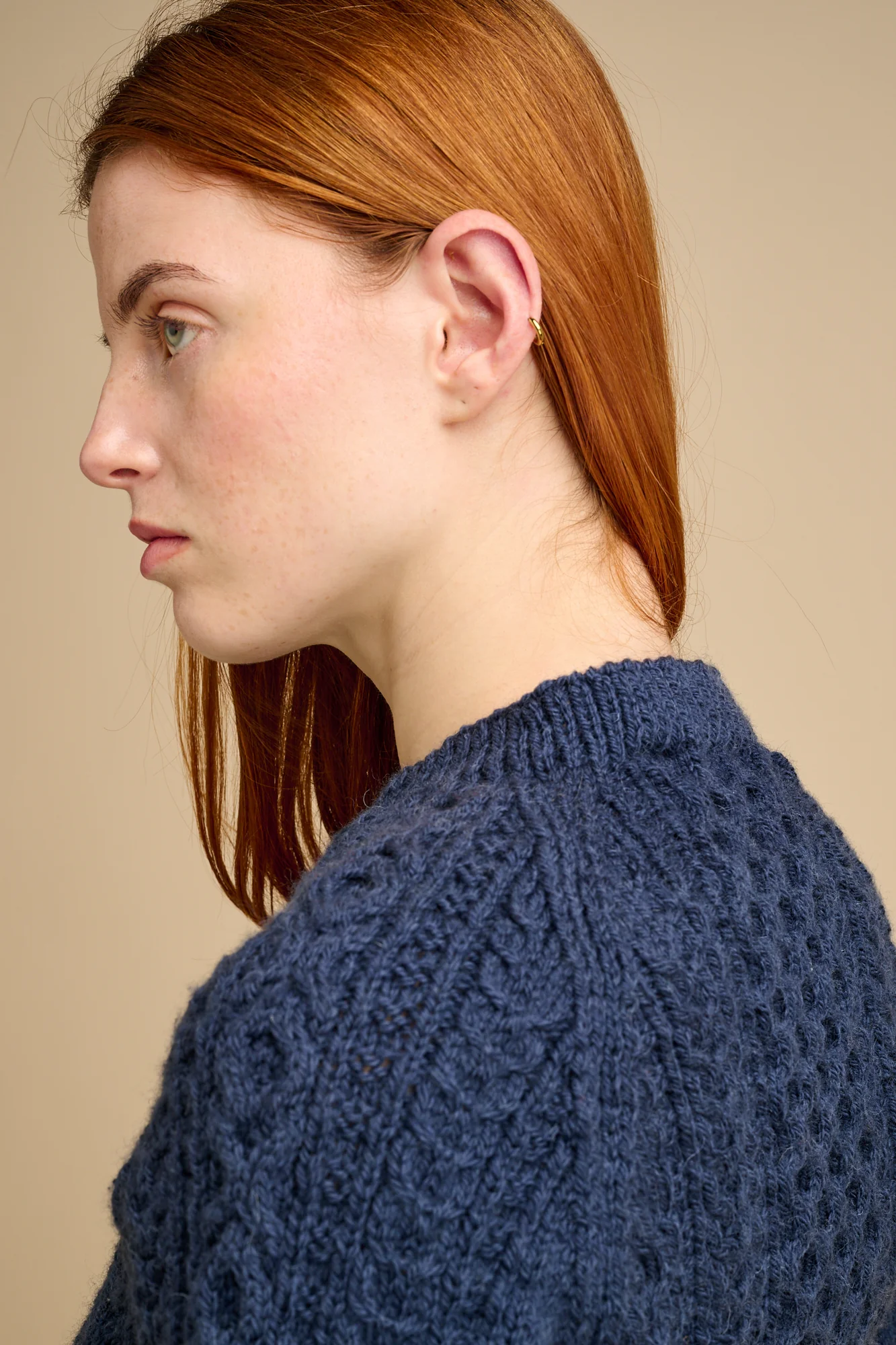 Womens Hand Knit Aran Sweater - Navy - Image 3