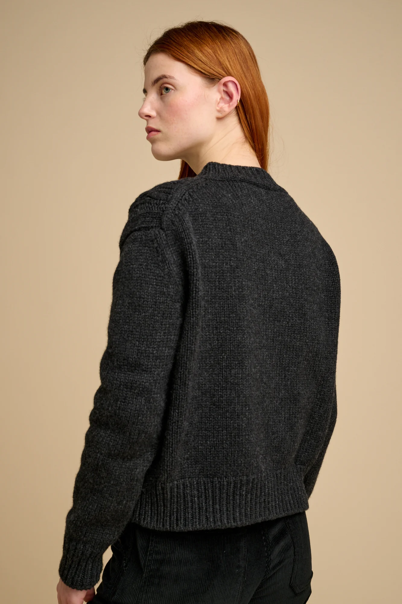 Women's Heavy Cable Cardigan Charcoal - Image 3