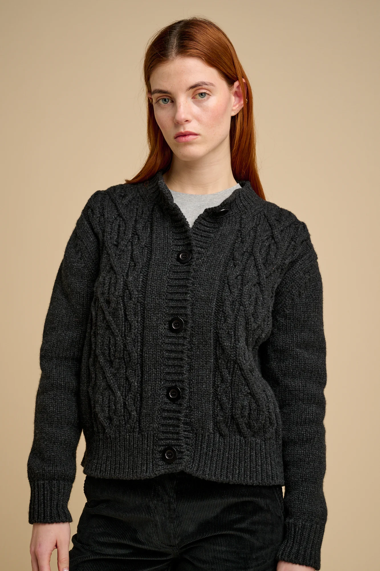 Women's Heavy Cable Cardigan Charcoal - Image 5
