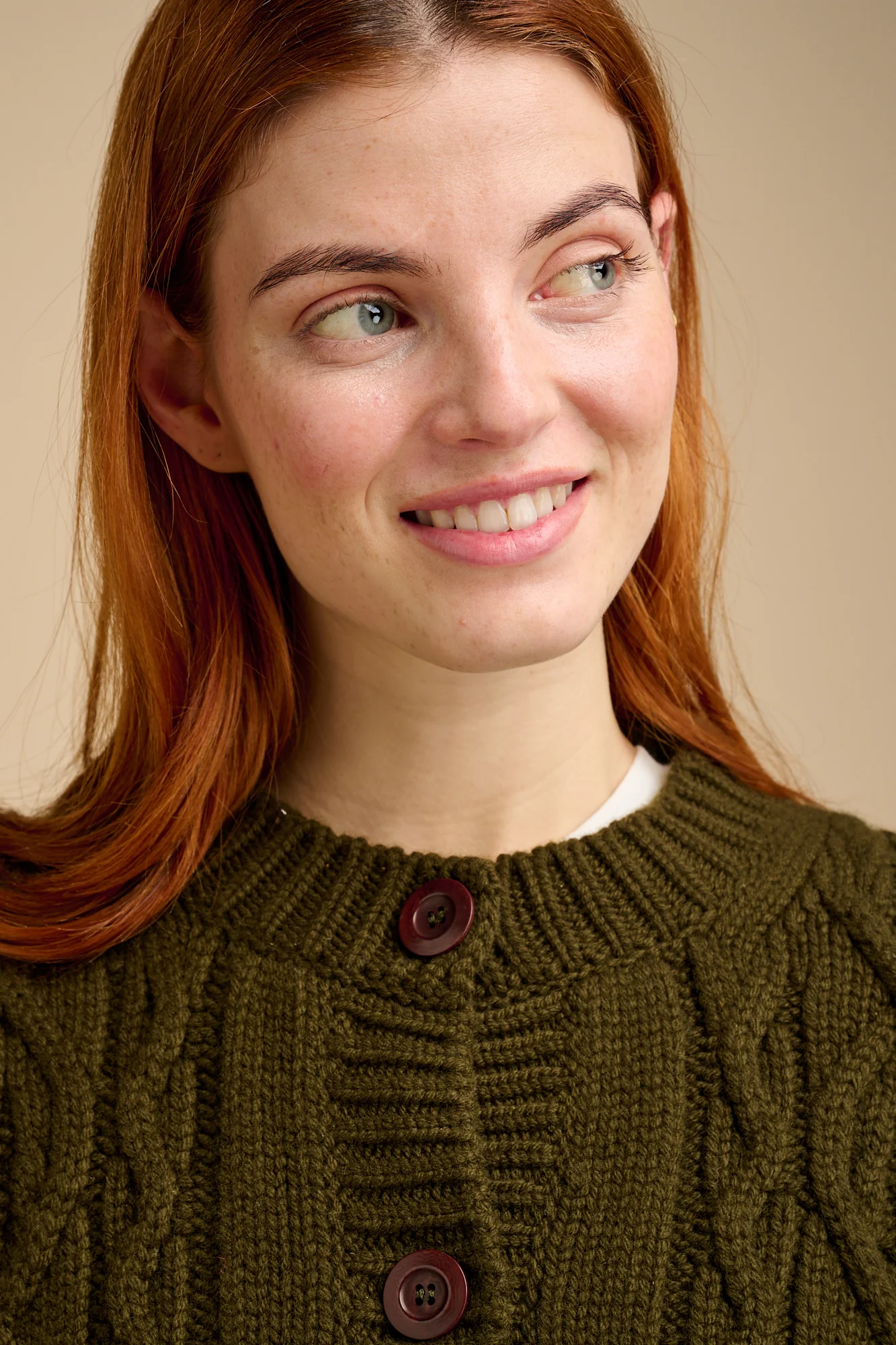 Women's Heavy Cable Cardigan Dark Olive - Image 3