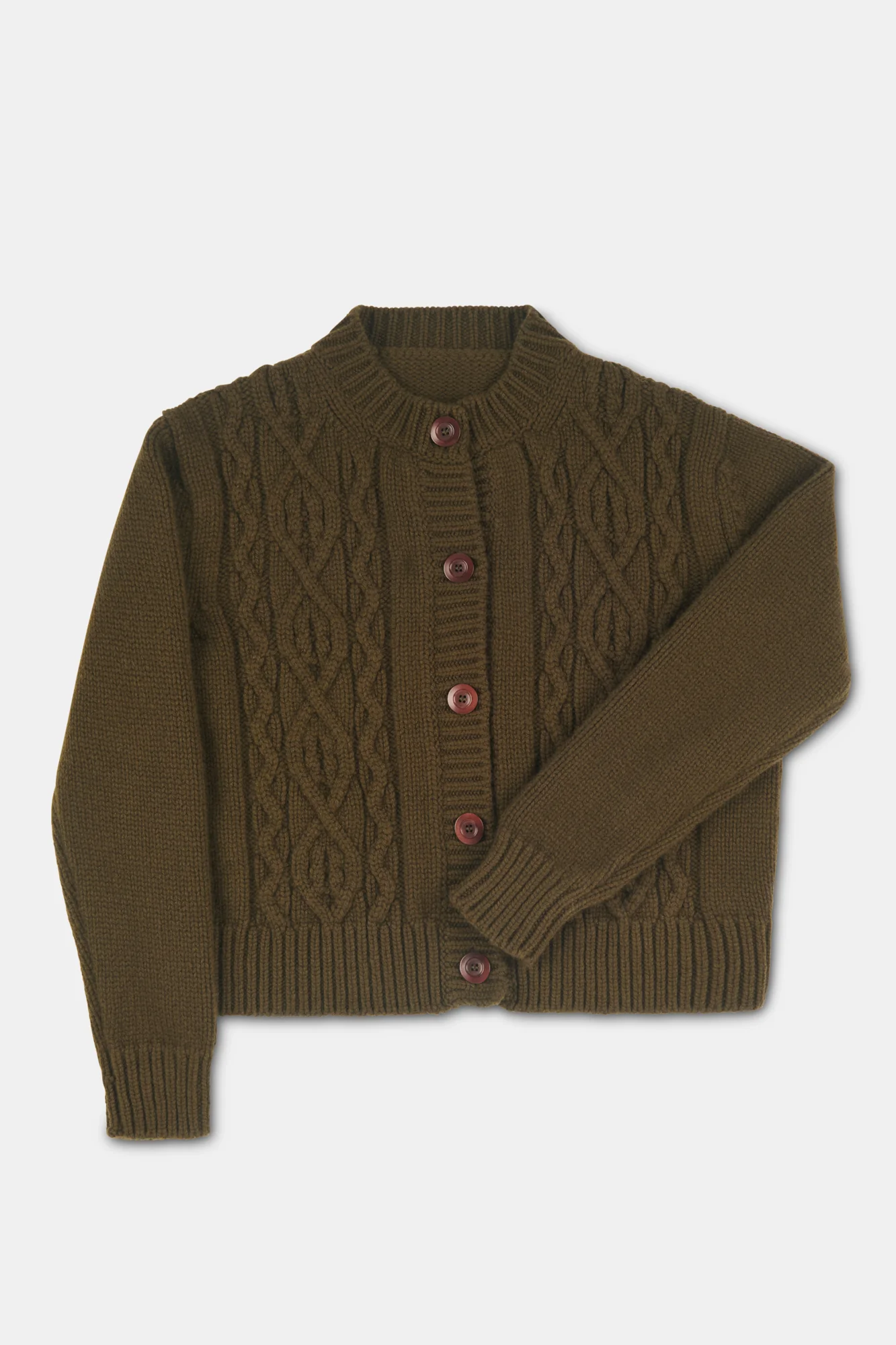 Women's Heavy Cable Cardigan Dark Olive - Image 5